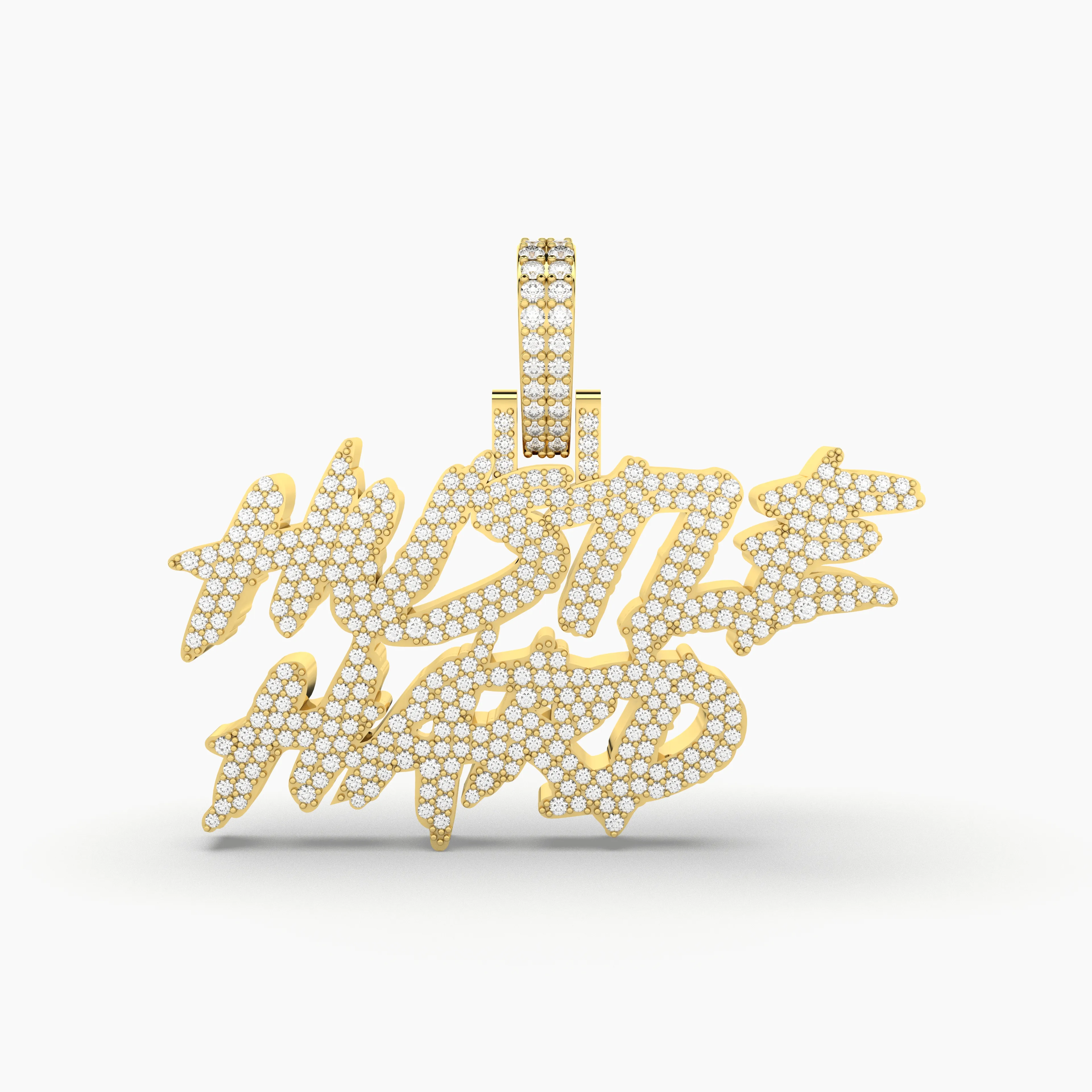 "Hustle Hard" Iced Out Script Pendant