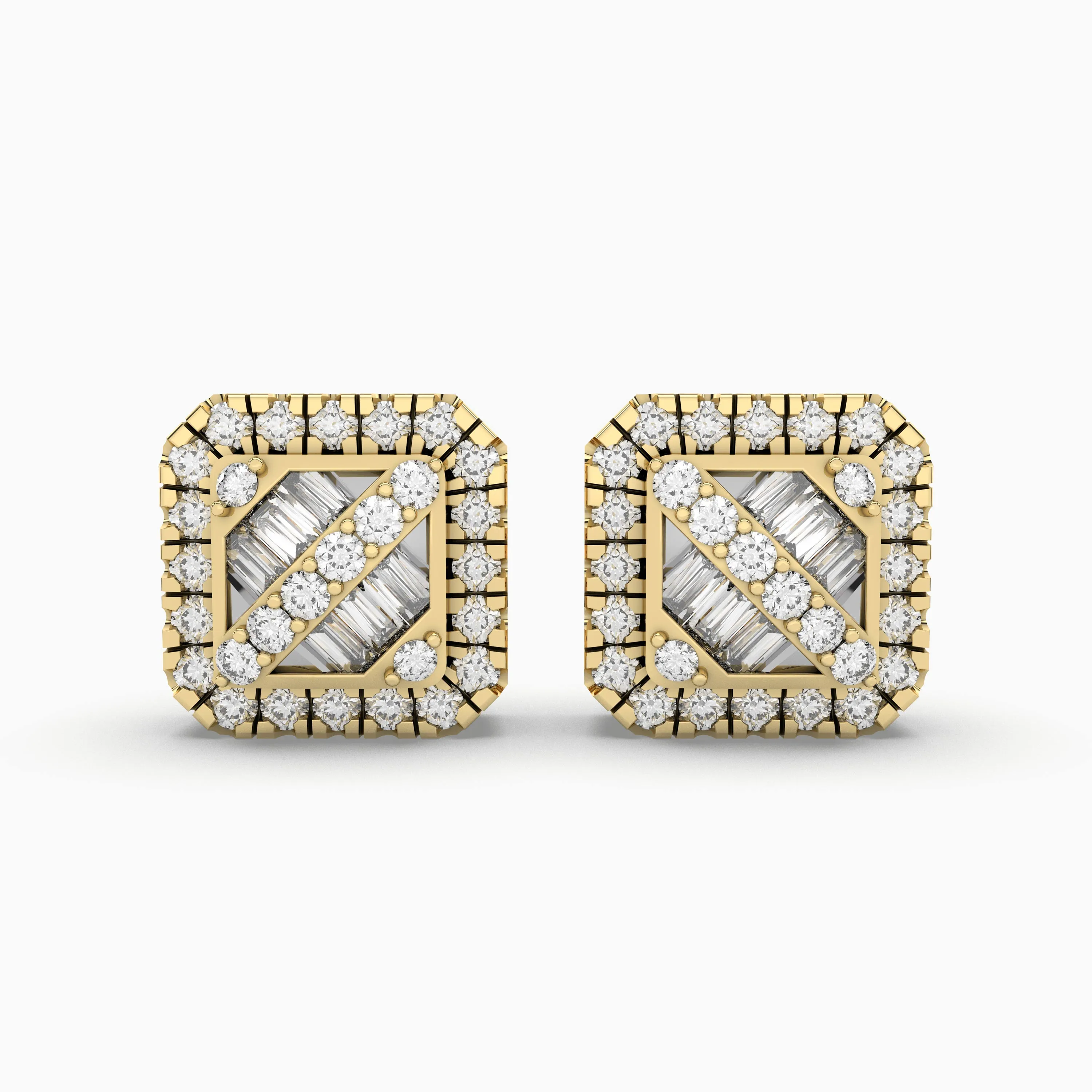 Solid Gold Square 0.22 CT.T.W Natural Diamond Stud Earrings