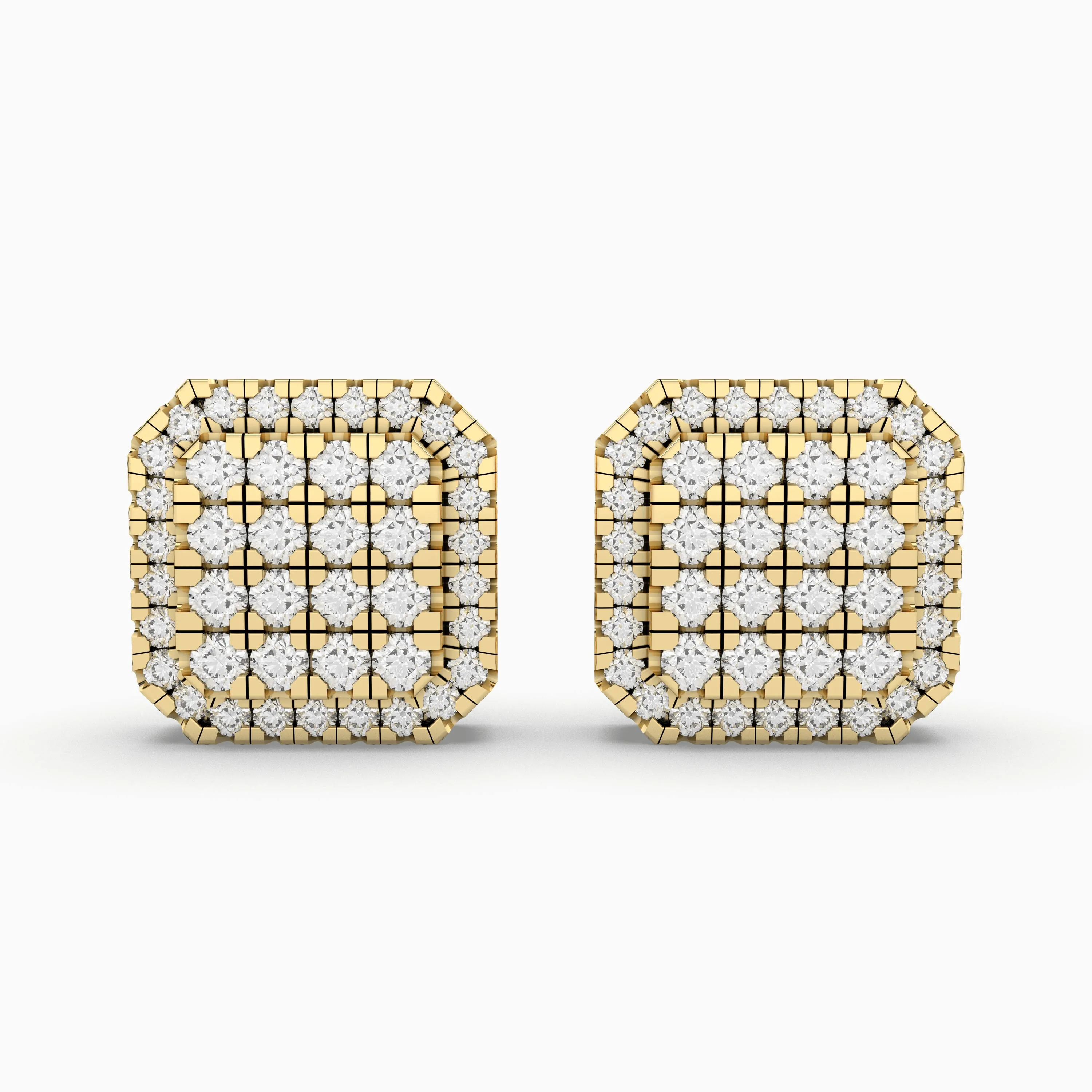 Square Unisex Stud Earrings 0.52 CT.T.W. Natural Diamond Cluster Halo Design