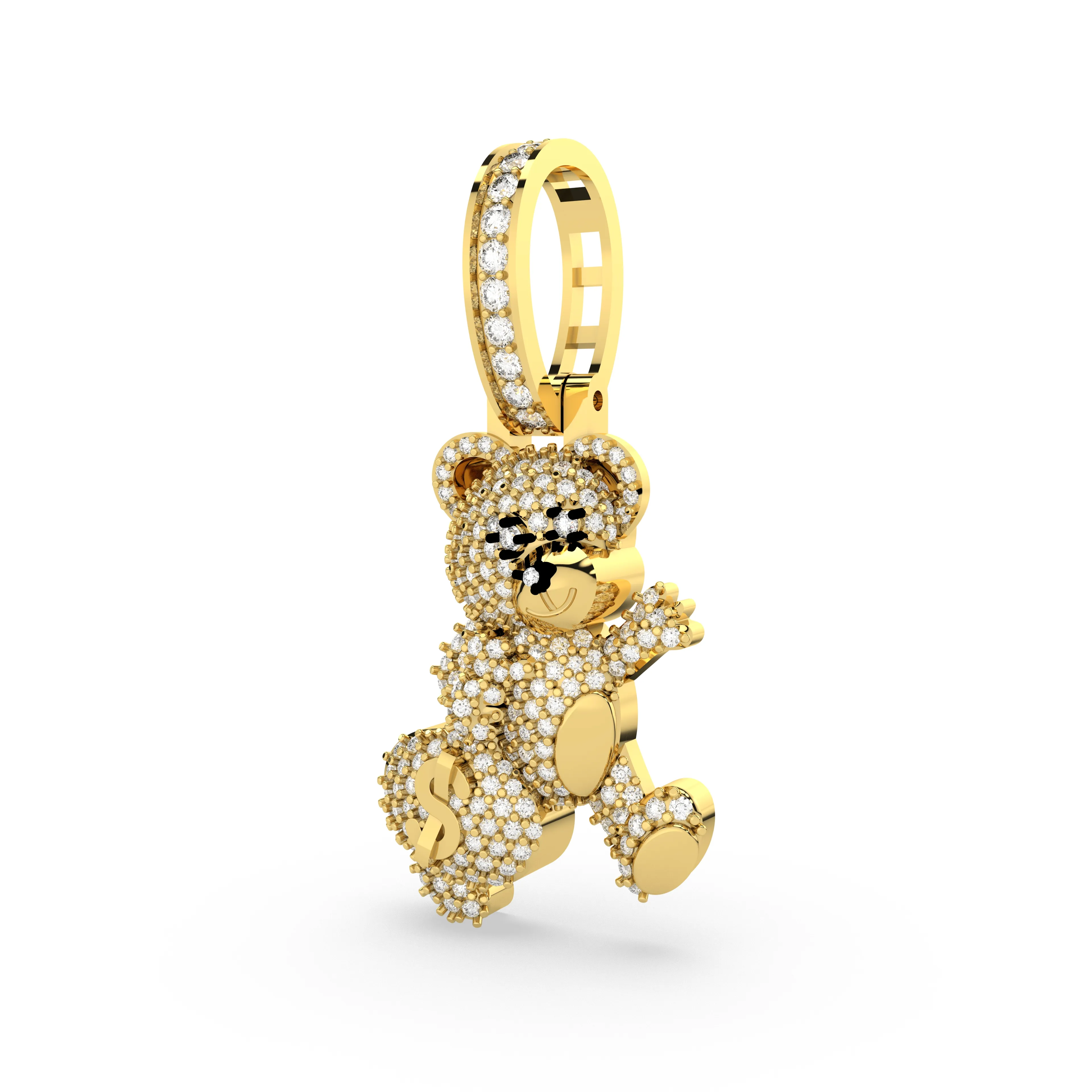 Natural Diamond Encrusted Teddy Bear Pendant