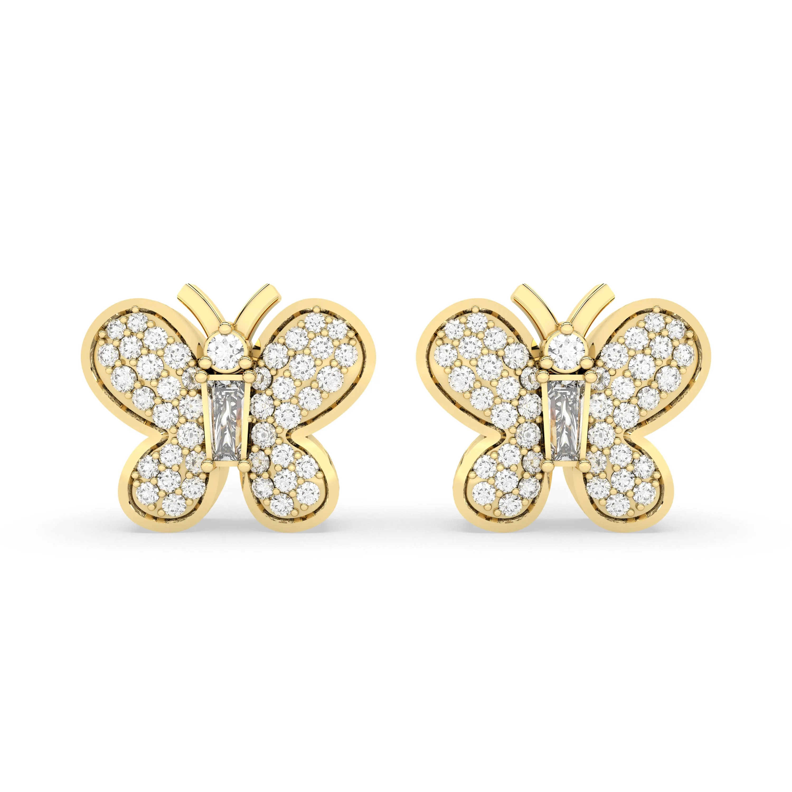 Solid Gold Natural Diamond Studded Butterfly Earrings