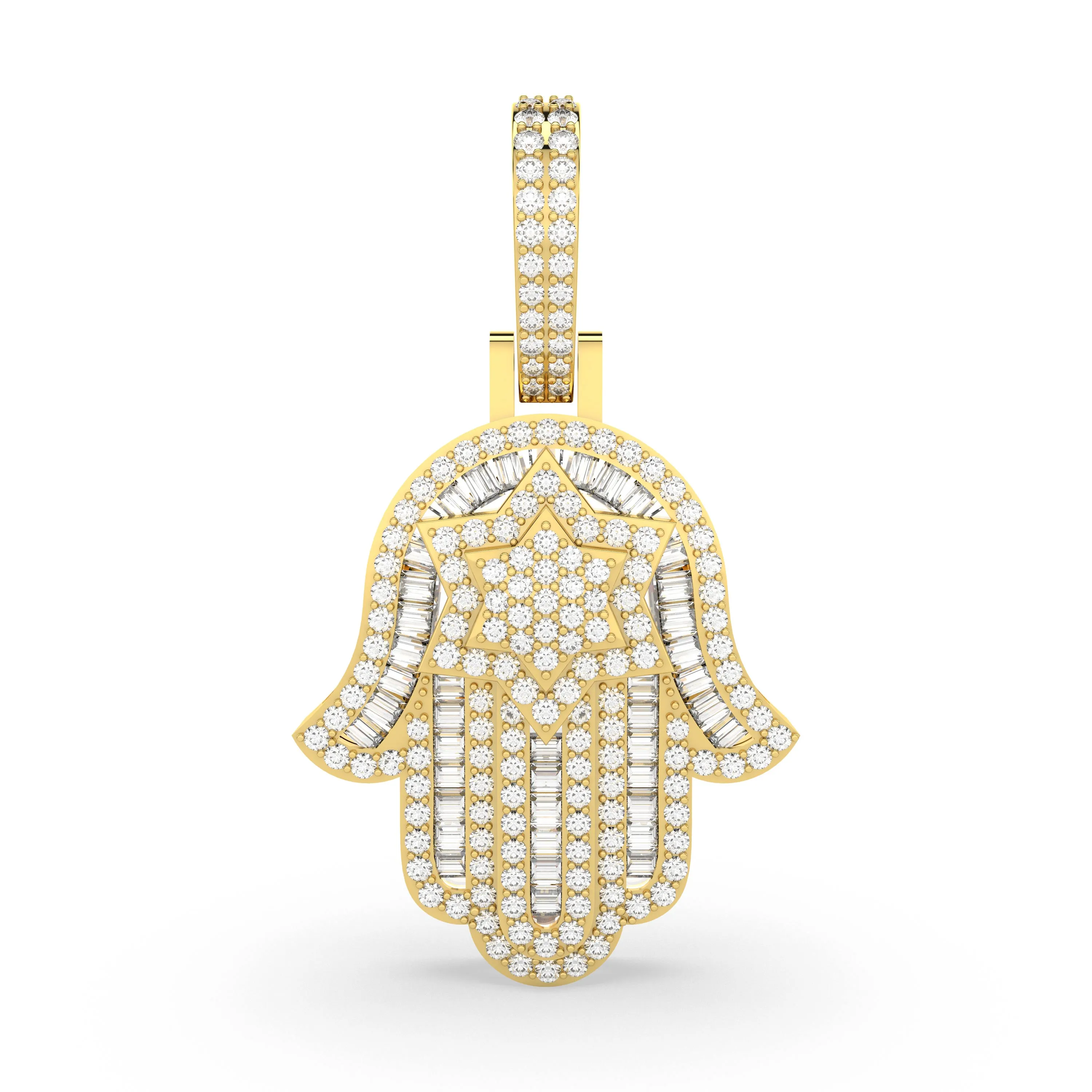 Hamsa Hand Pendant With Natural Diamonds