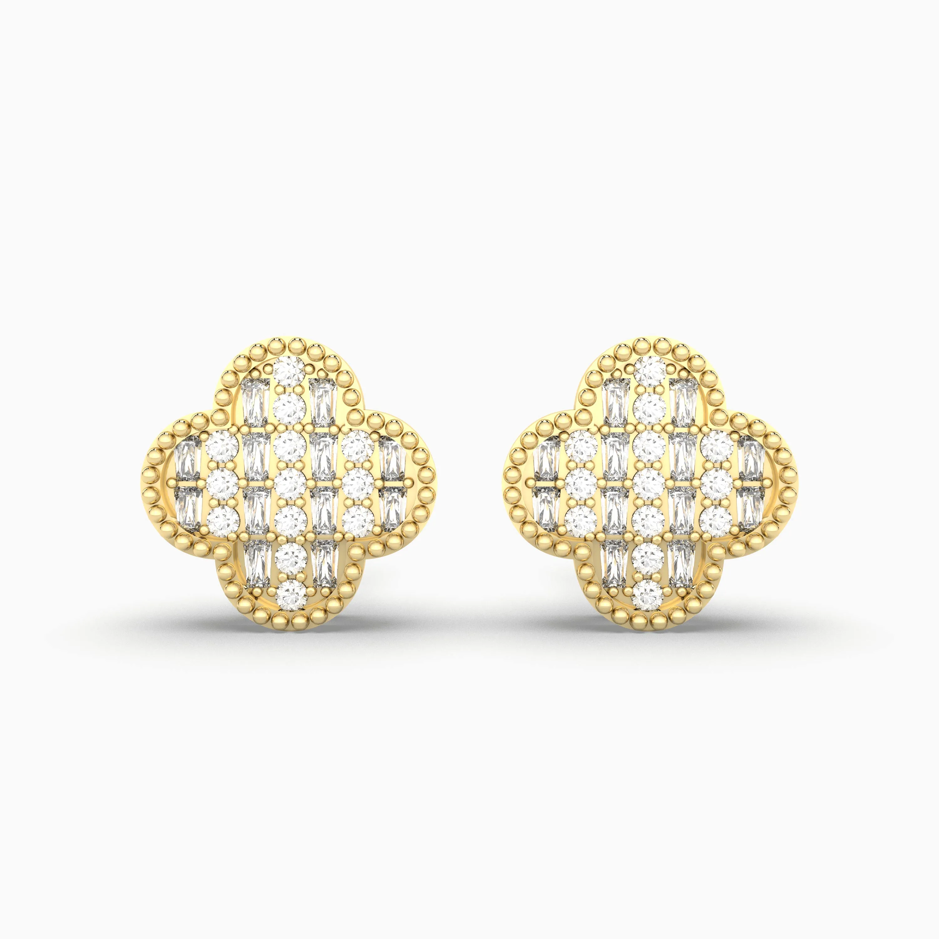 Solid Gold Natural Diamond Clover Stud Earrings