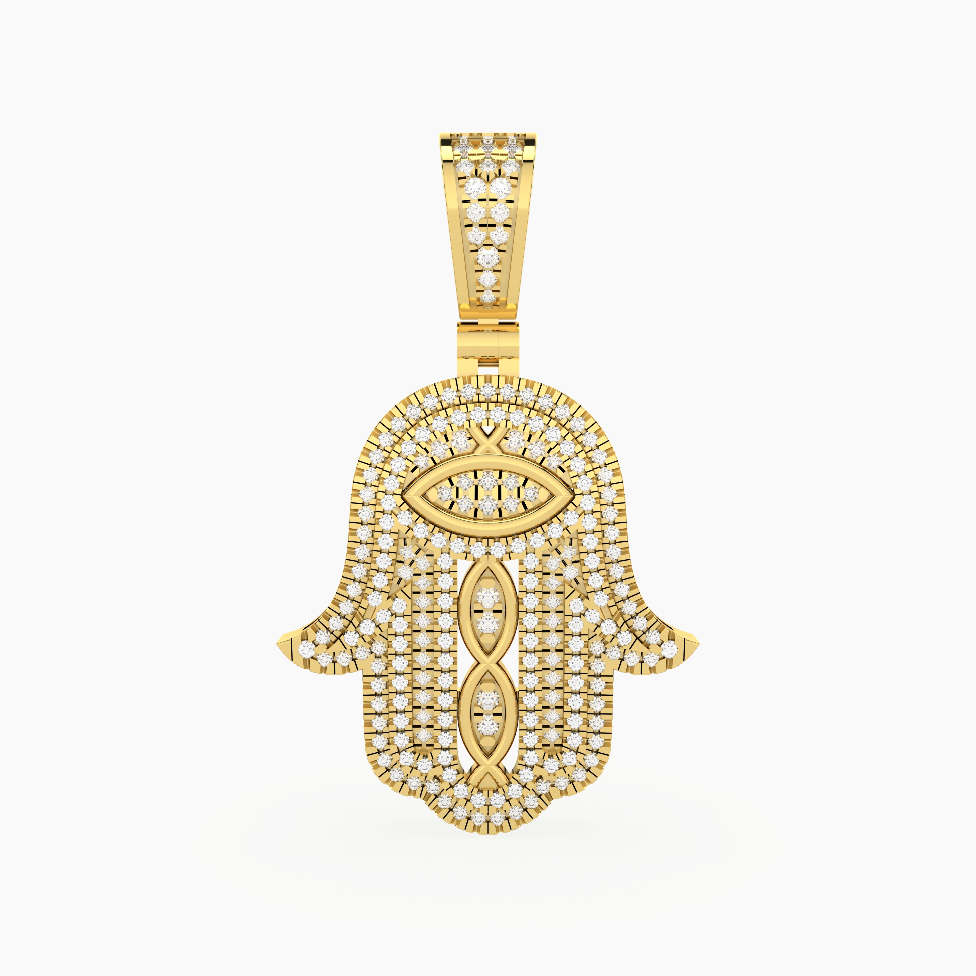 Center Evil Eye Hamsa Hand Lab Grown Diamond Pendant