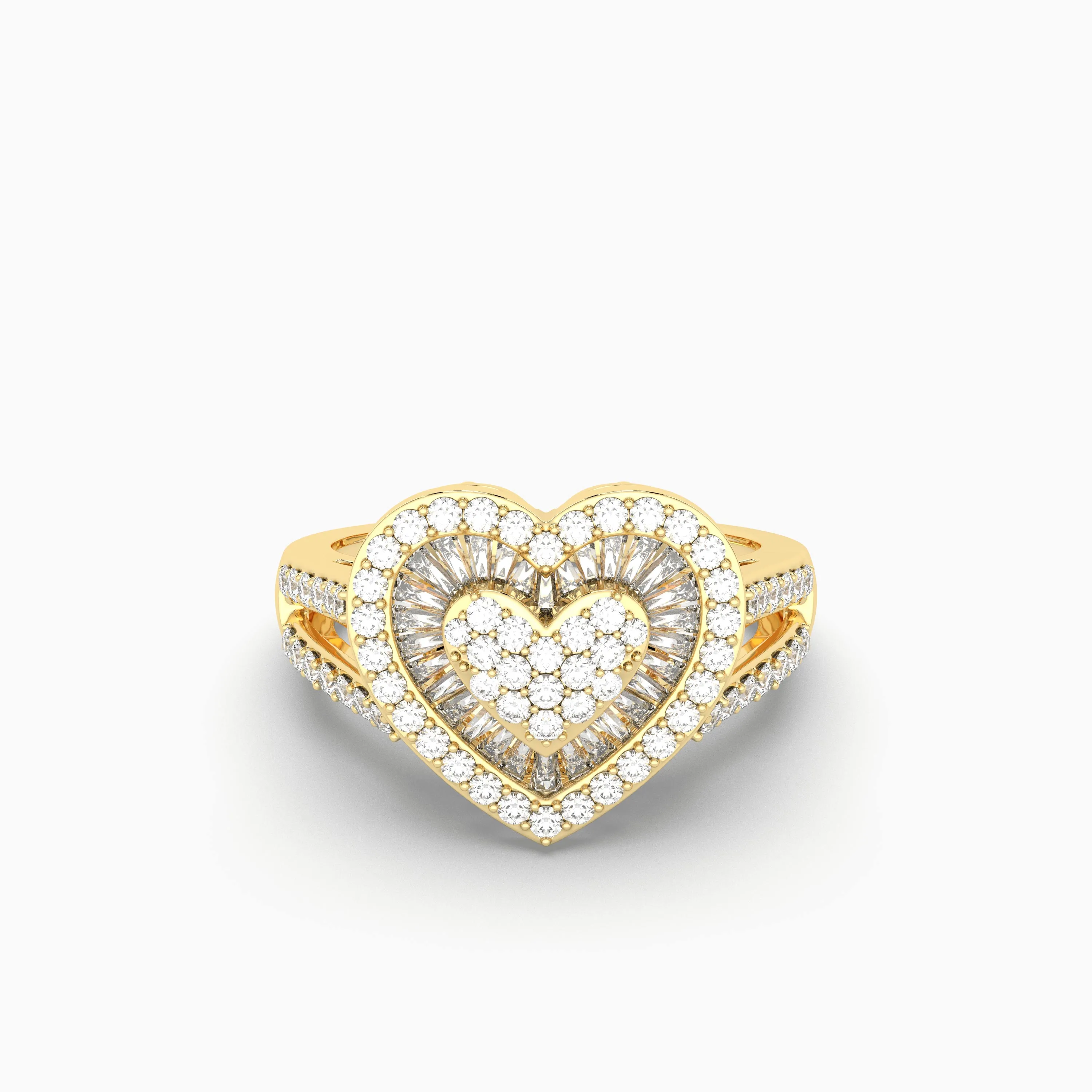 Women's Round And Baguette Natural Diamond Heart Ring