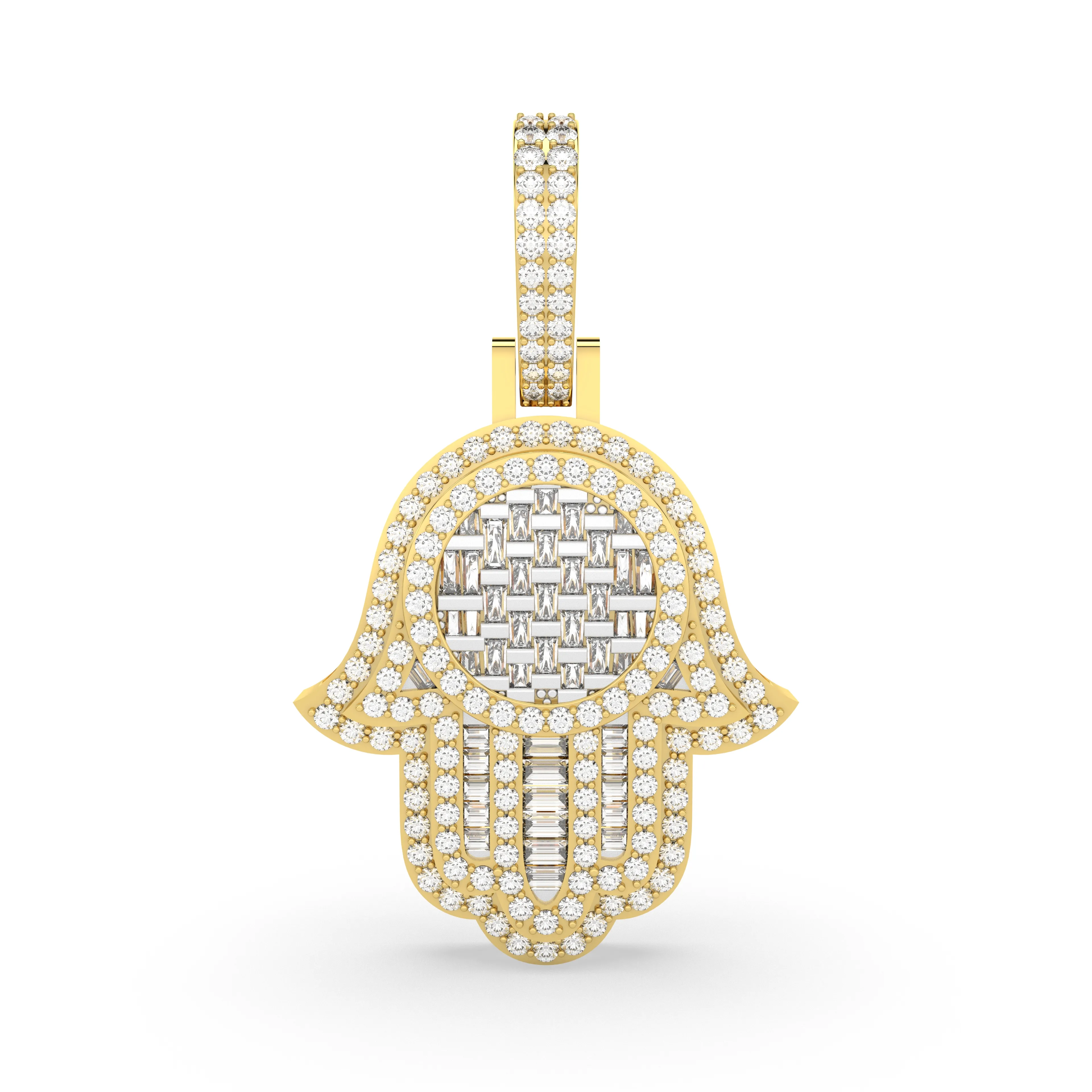 Natural Diamond Hamsa Charm Pendant For Mens