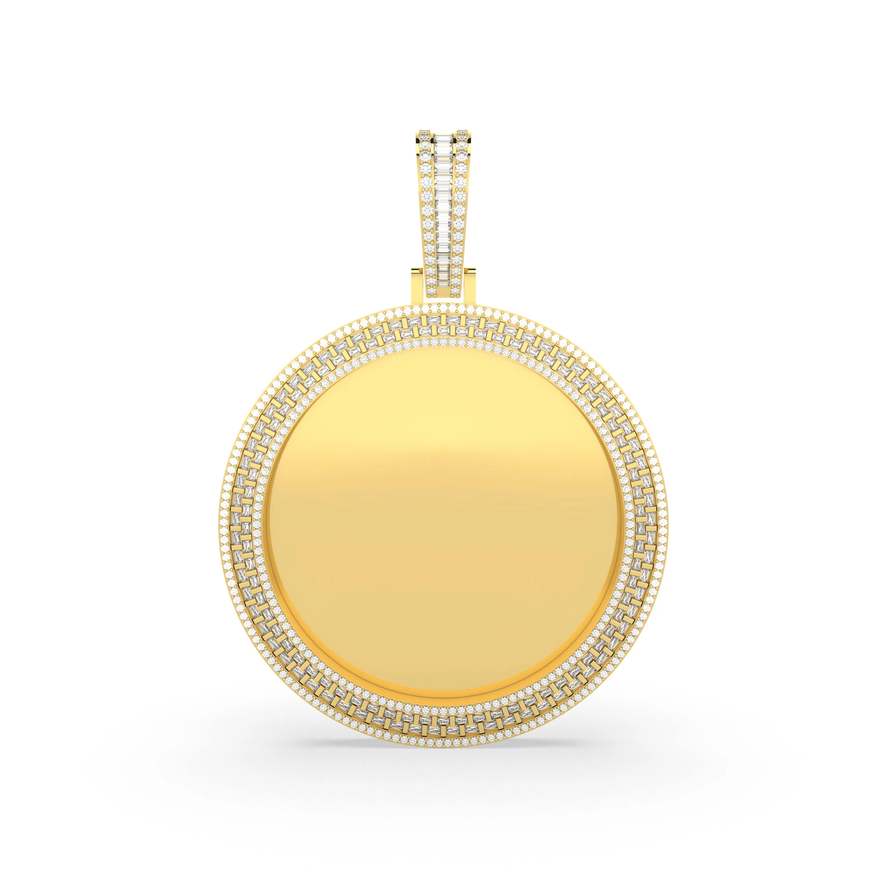 Pave Halo Memorial Picture Round Medallion Pendant