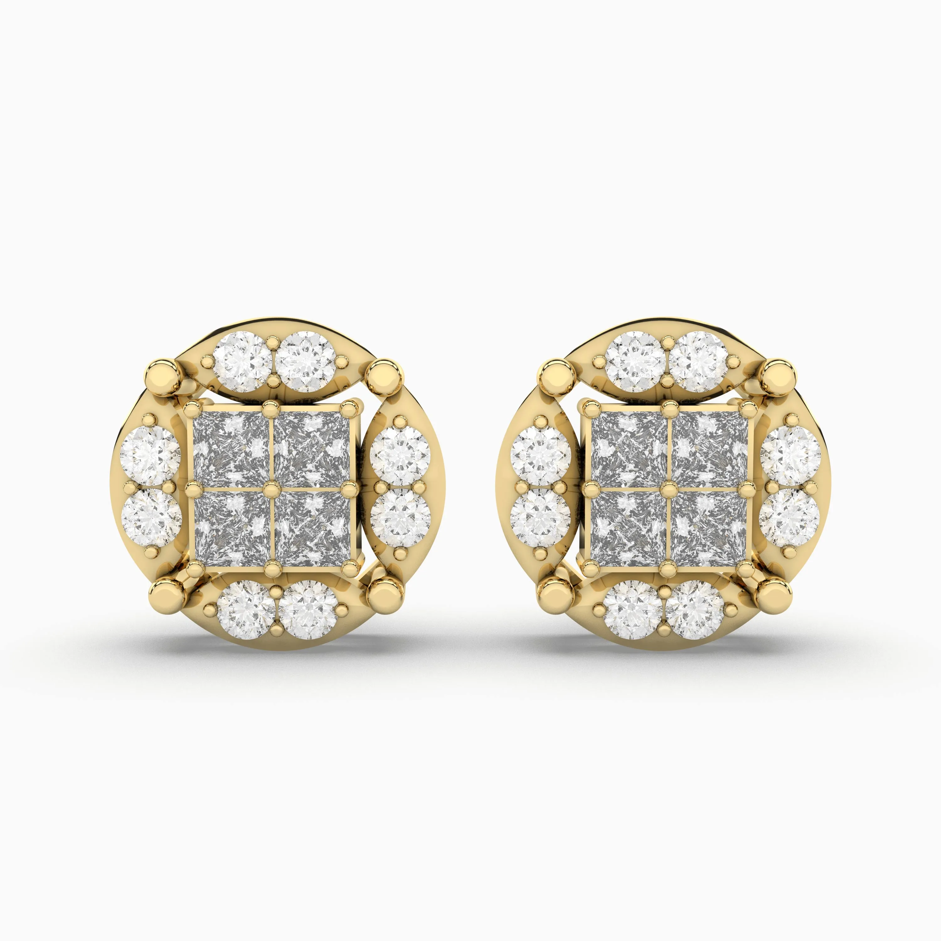 0.54 CT.T.W Natural Diamond Round Cluster Halo Design Unisex Stud Earrings