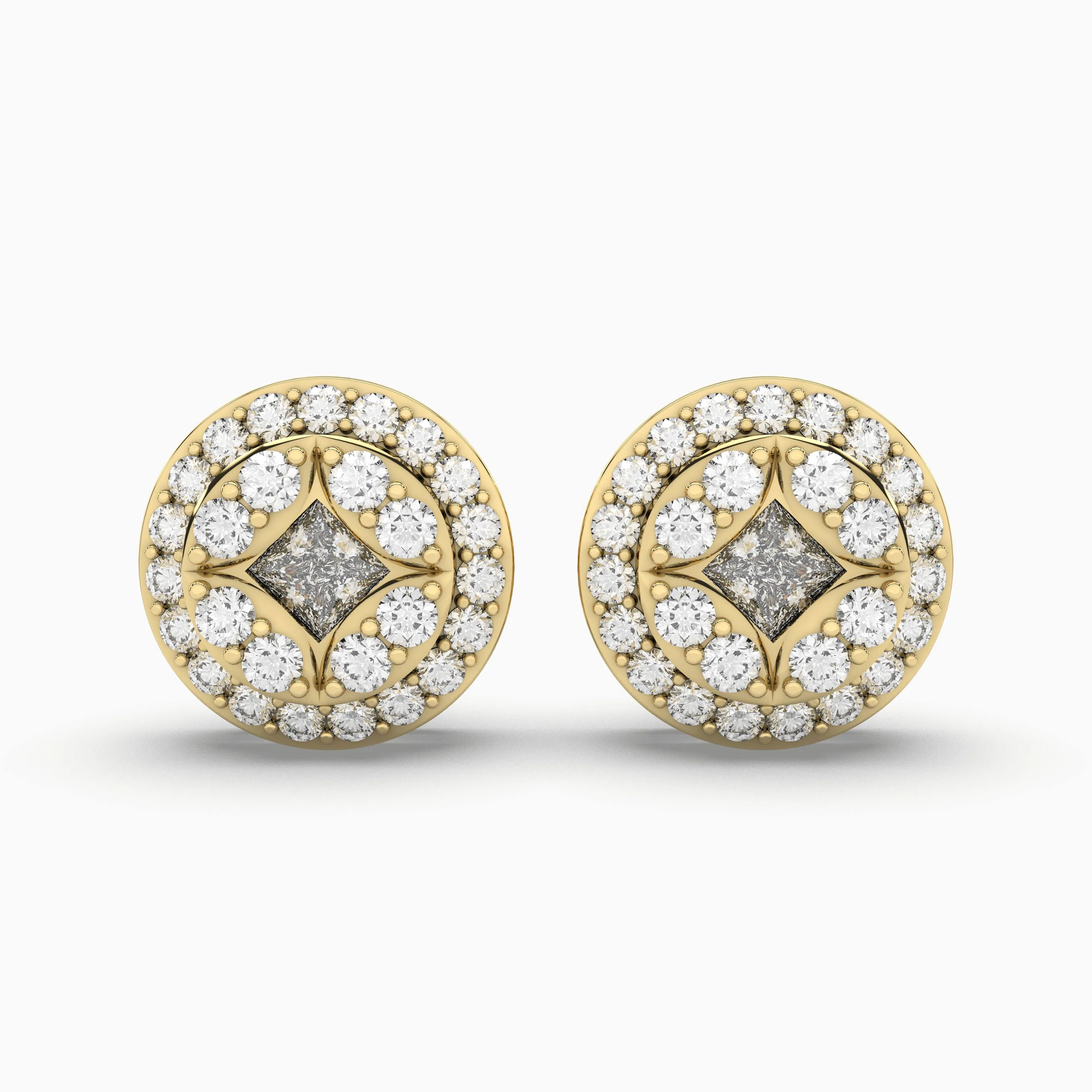 Classic Round Natural Diamond Halo Stud Earrings For Women