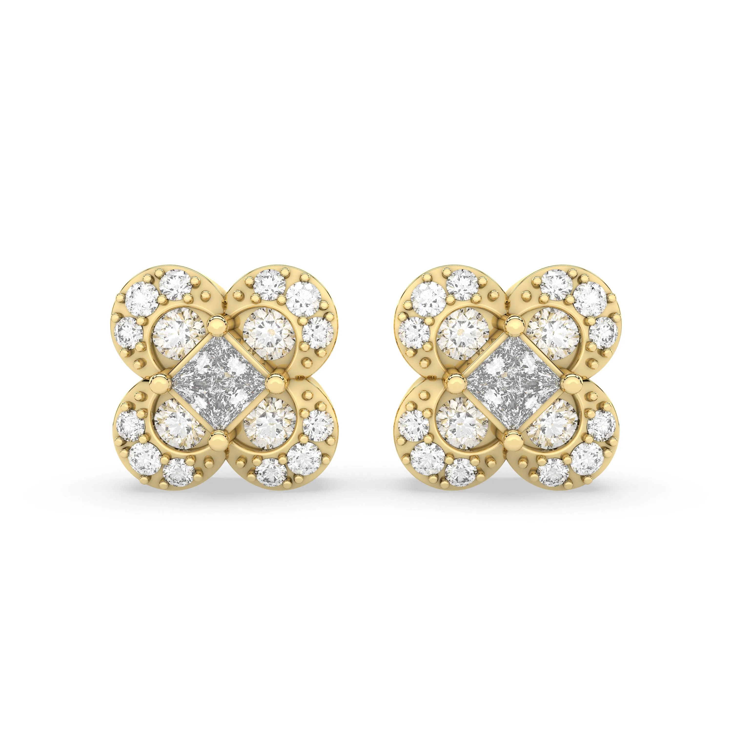 Stunning Clover Stud Halo Natural Diamond Earrings