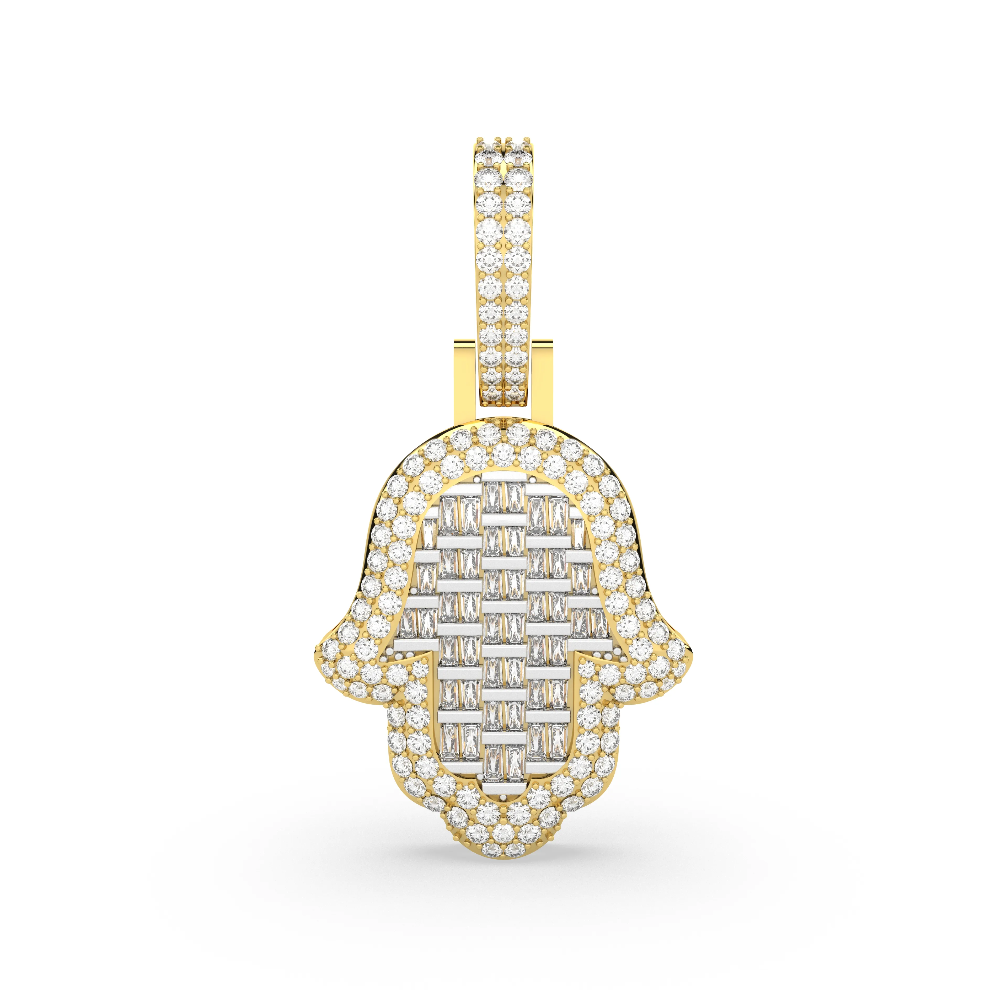 Baguette And Round Natural Diamond Hamsa Hamd Pendant