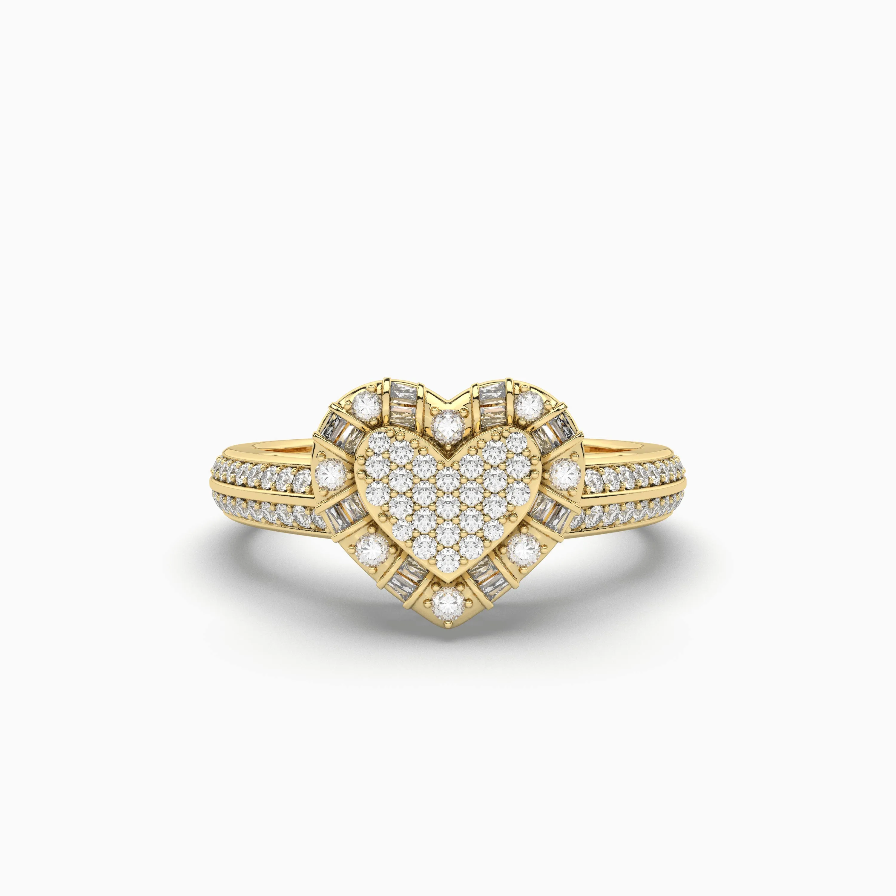 Heart Shape Round And Baguette 3.67 CT Natural Diamond Ring