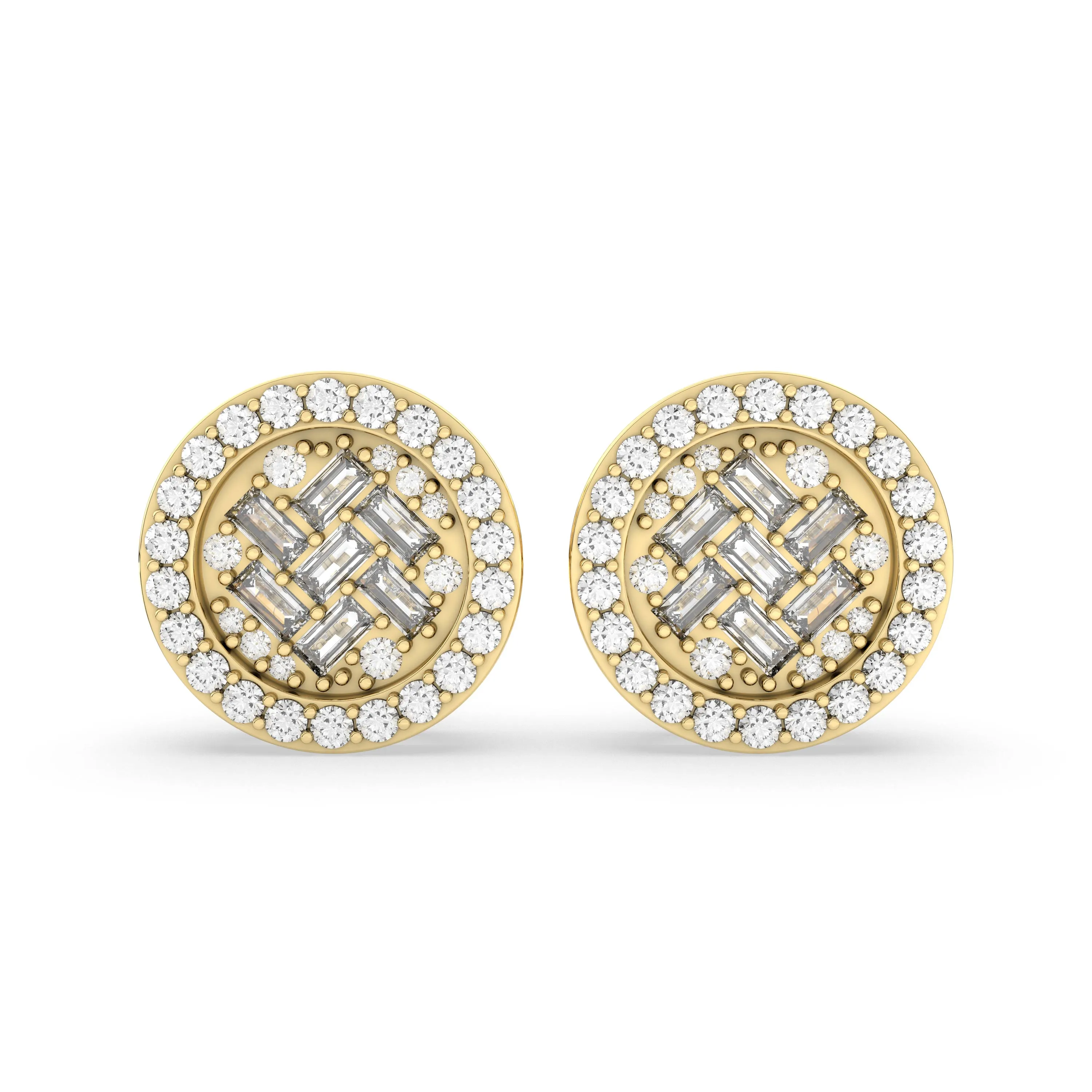 Womens Round Grids Natural Diamond Stud Earring