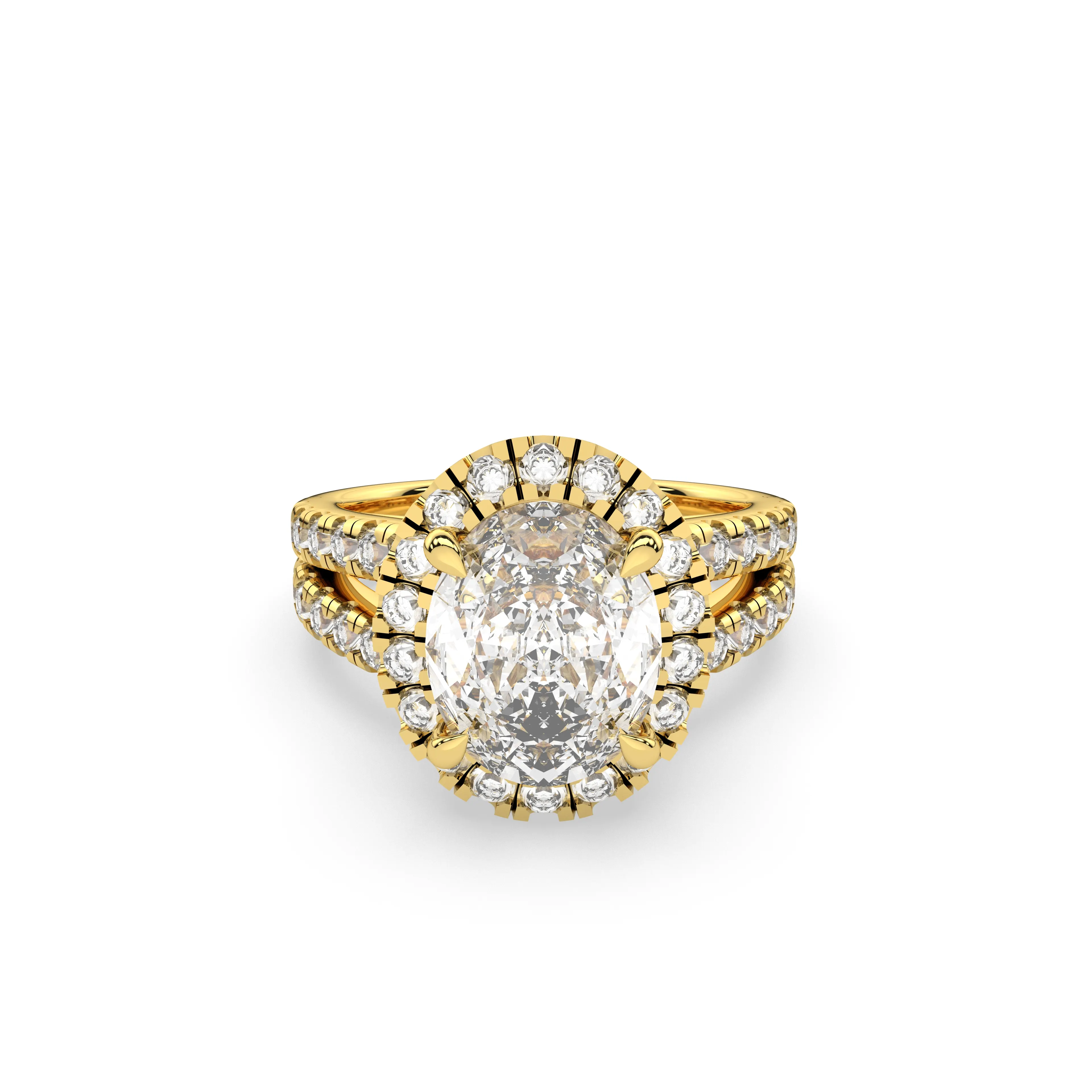 Signature Halo Split Shank Oval-Cut Engagement Ring