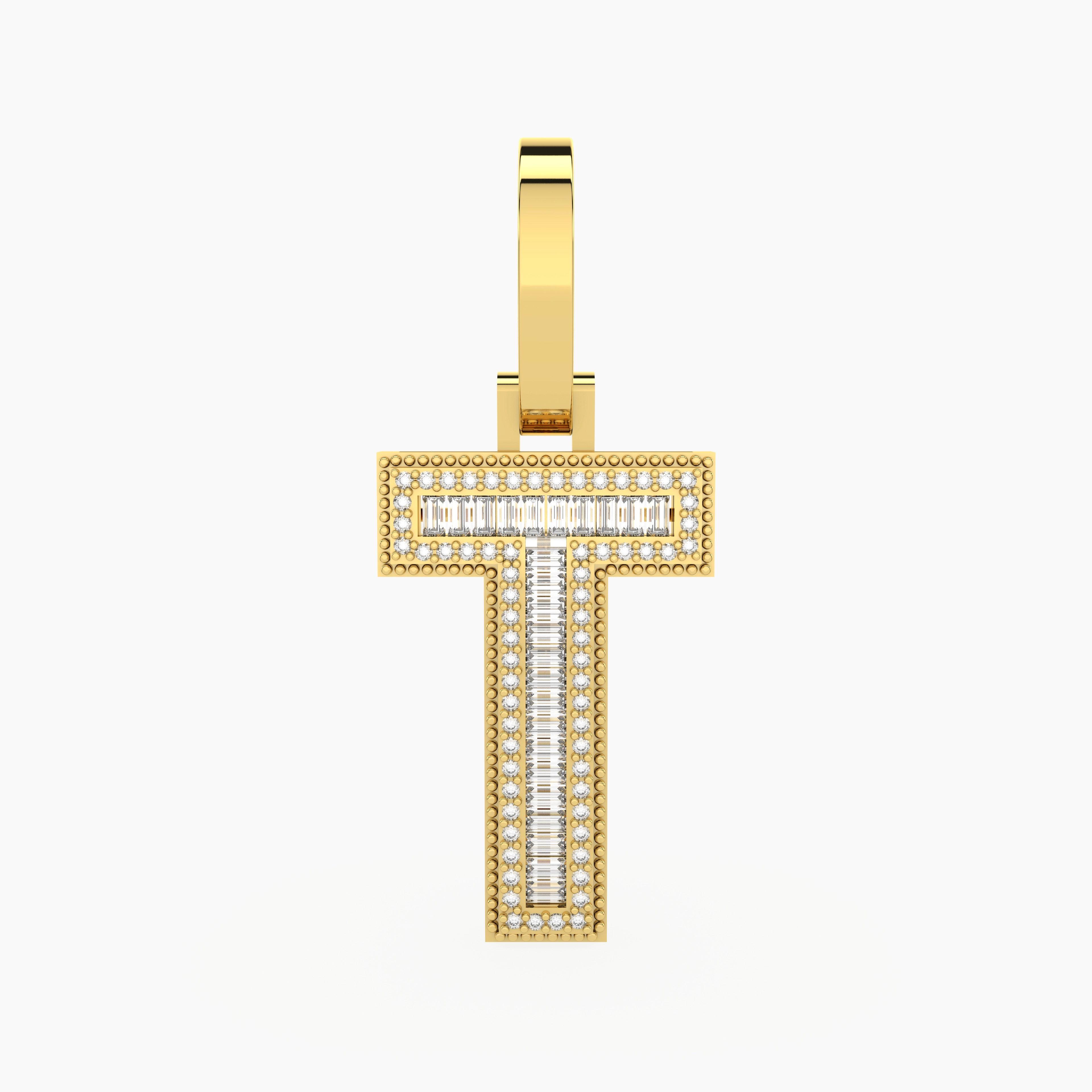 Iced-Out Letter T Baguette And Round Natural Diamond Pendant