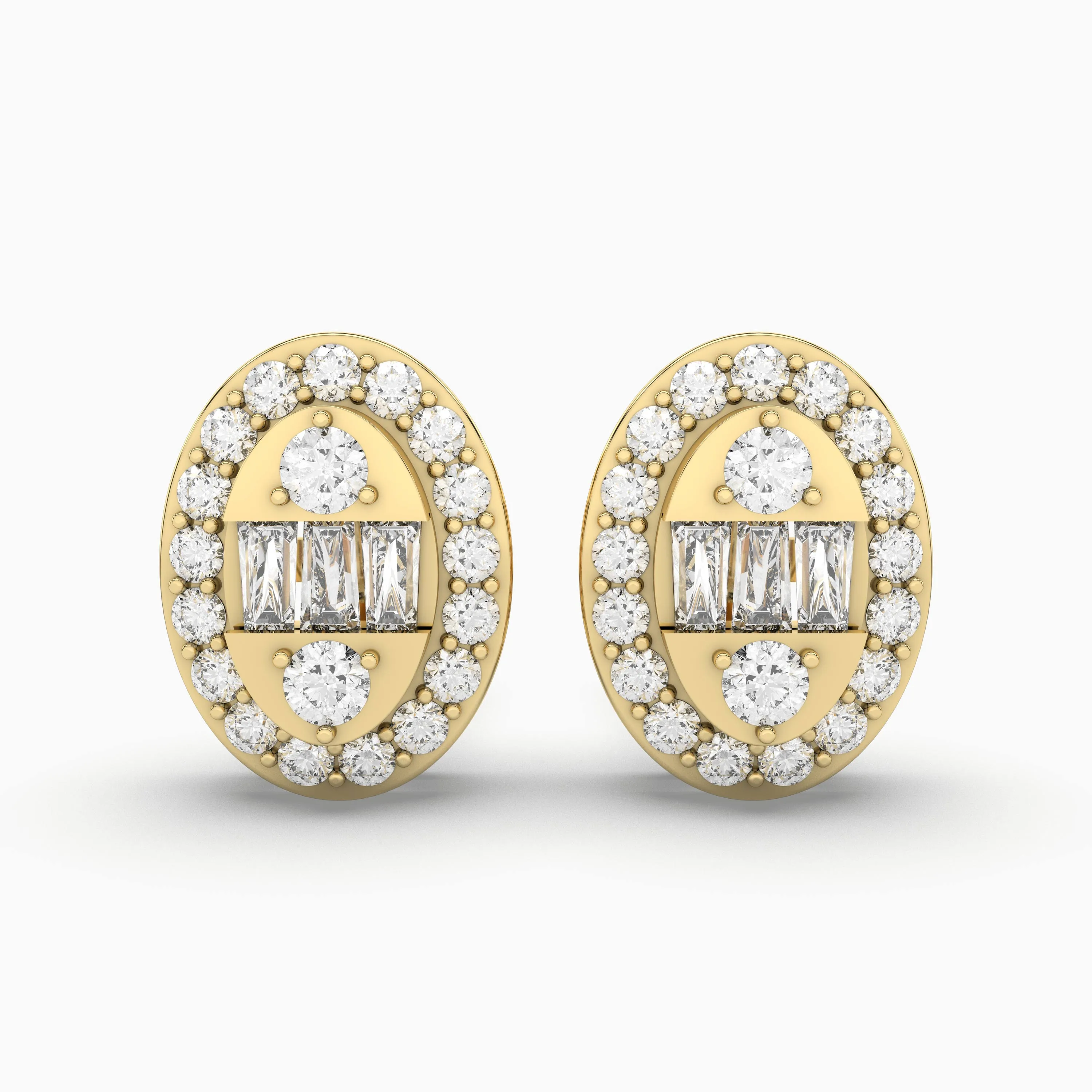 Gold Round Halo Natural Diamond Stud Earring