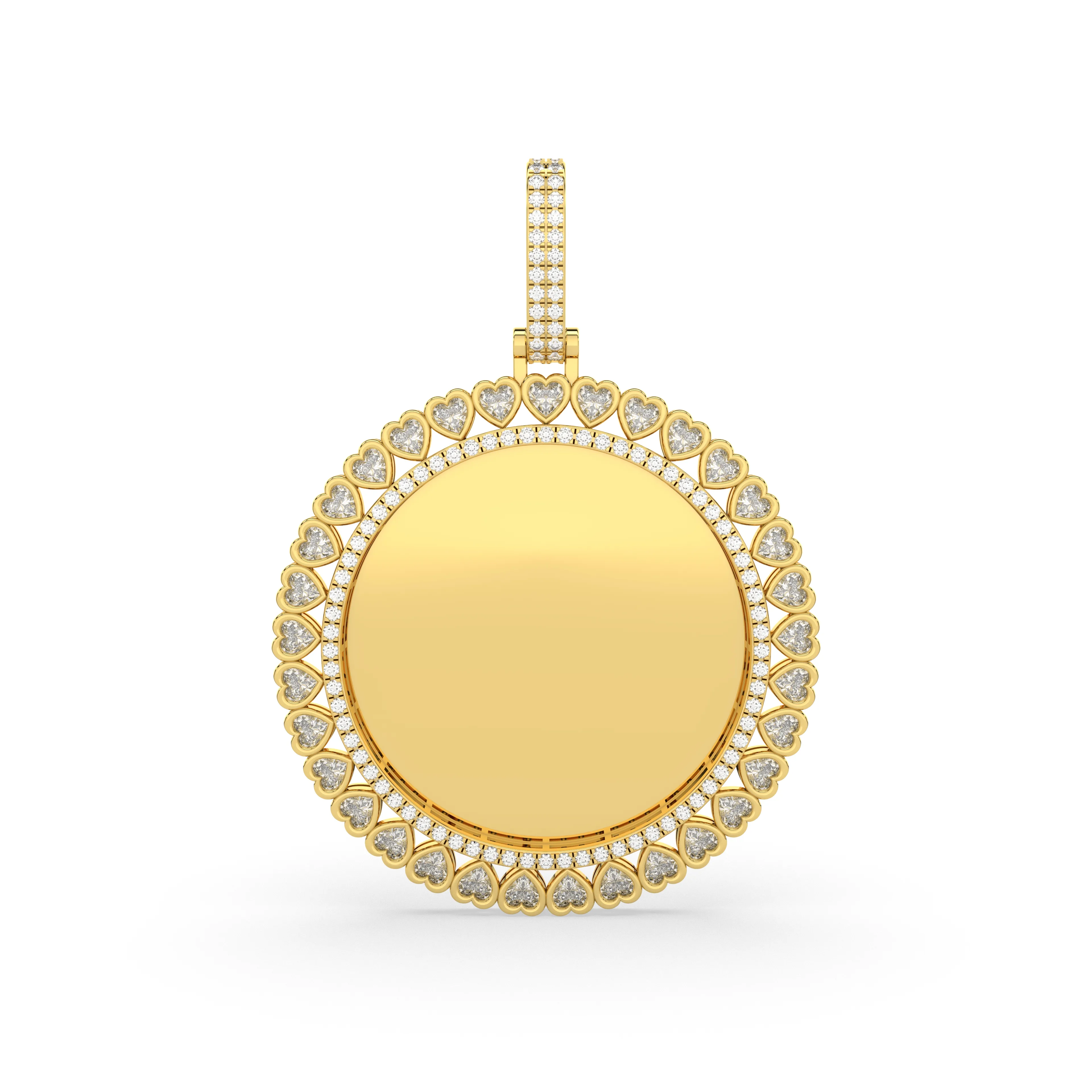 Round Lab Grown Diamond Photo Memory Pendant With Heart-Shaped Border