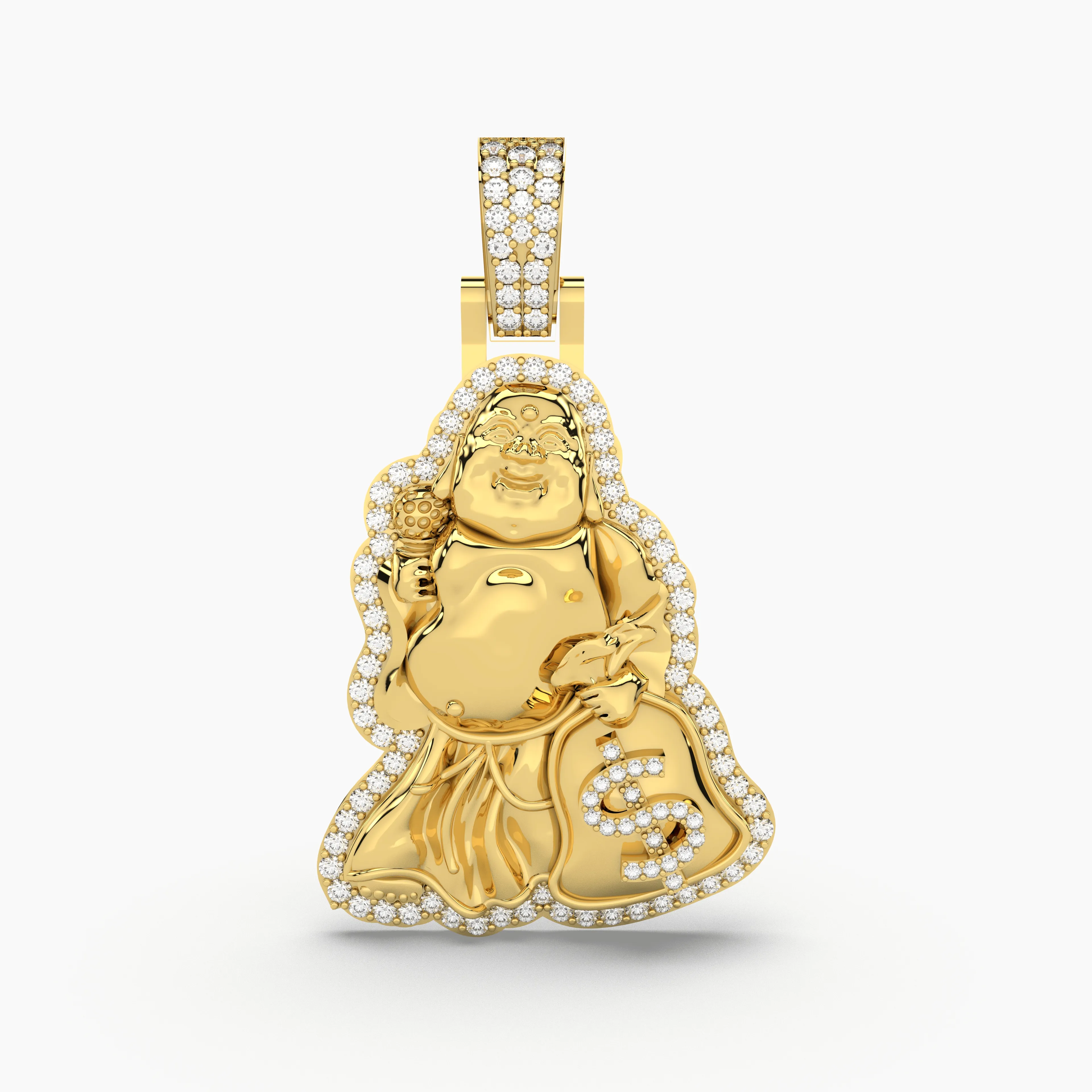 Buddha With Money Bag Natural Diamond Pendant