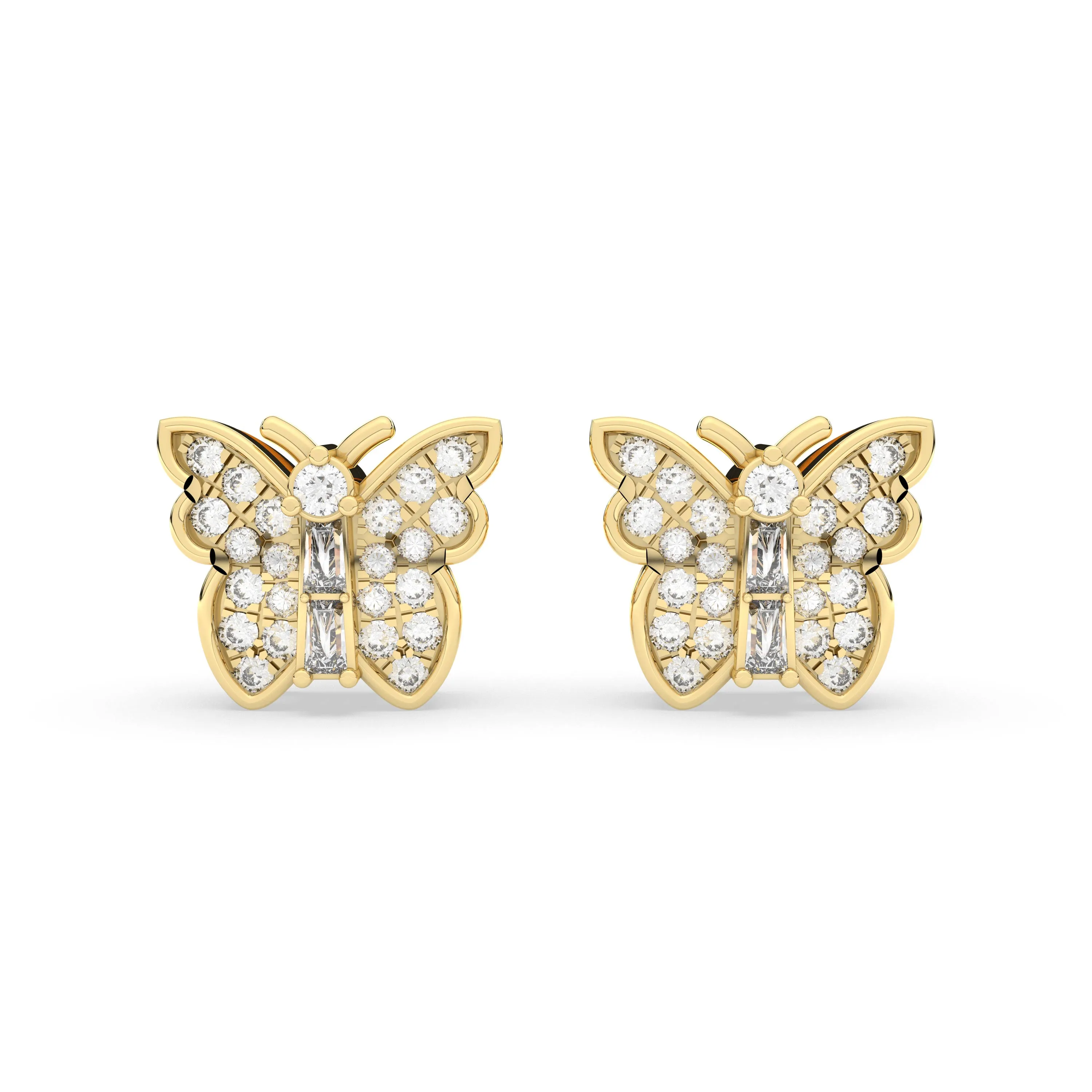 Elegant Natural Diamond Butterfly Stud Earrings