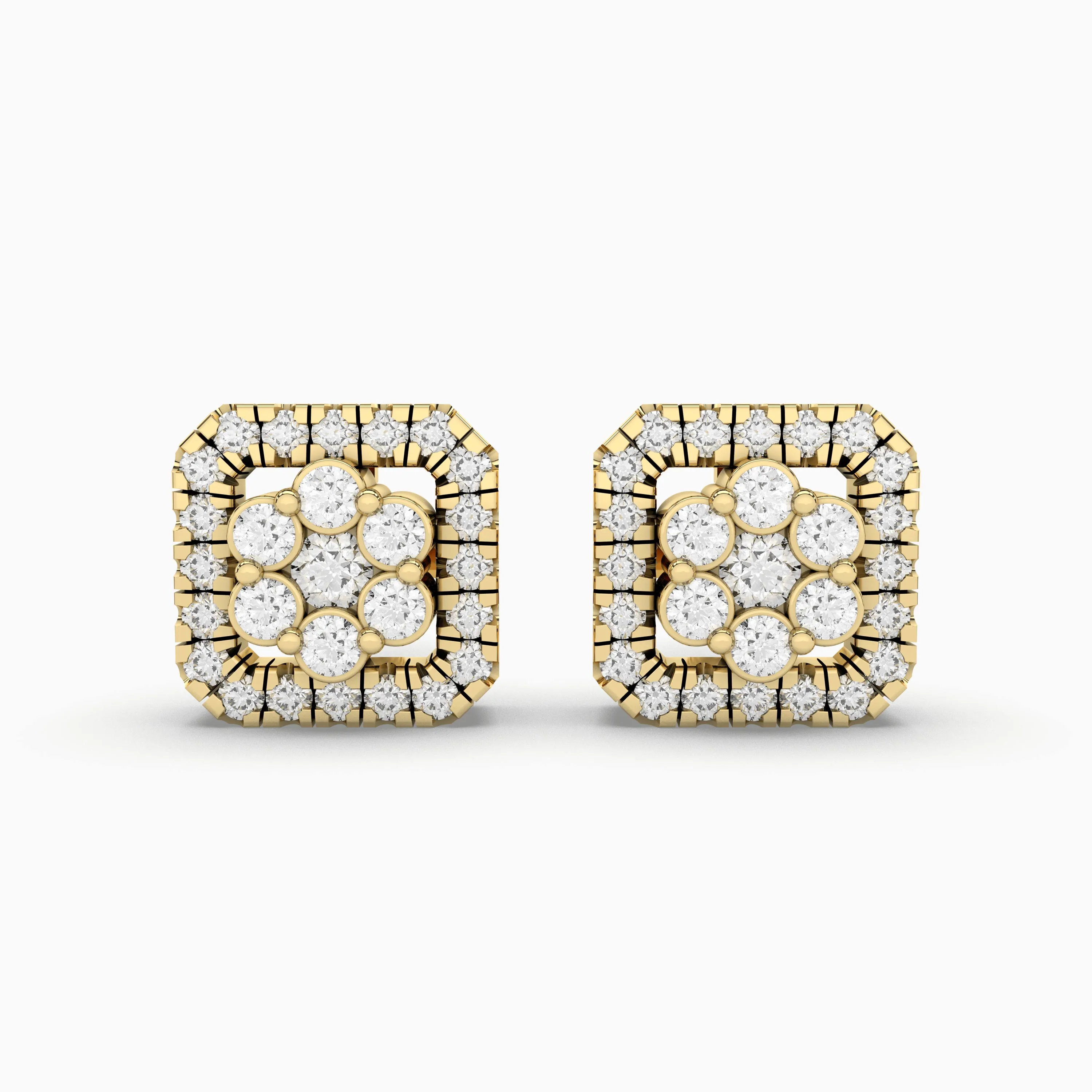 Gold Vintage Inspired Square Natural Diamond Stud Earrings