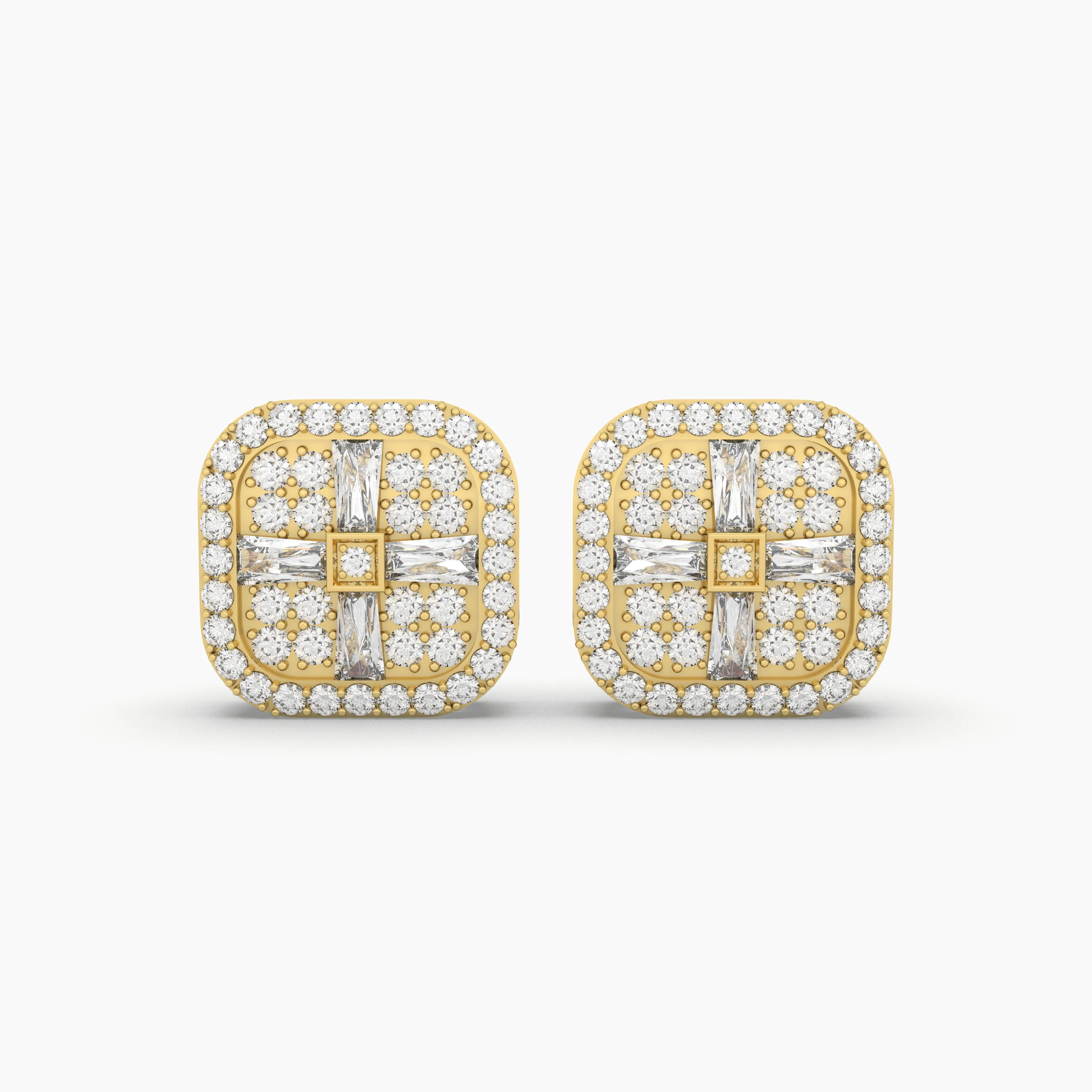 Unisex Natural Diamond Square Stud Earrings