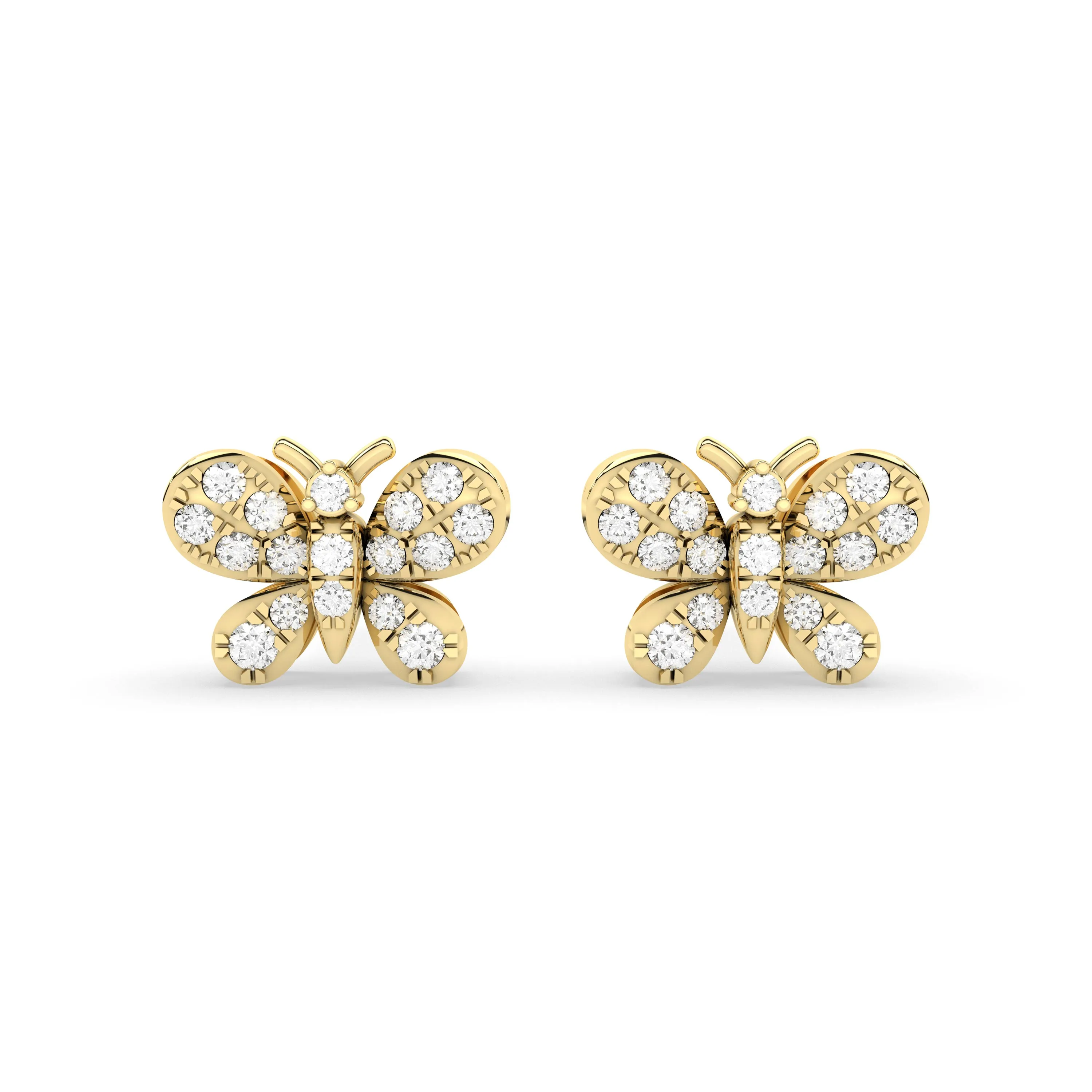 Solid Gold Butterfly Earrings With 0.16 CT.T.W Natural Diamonds