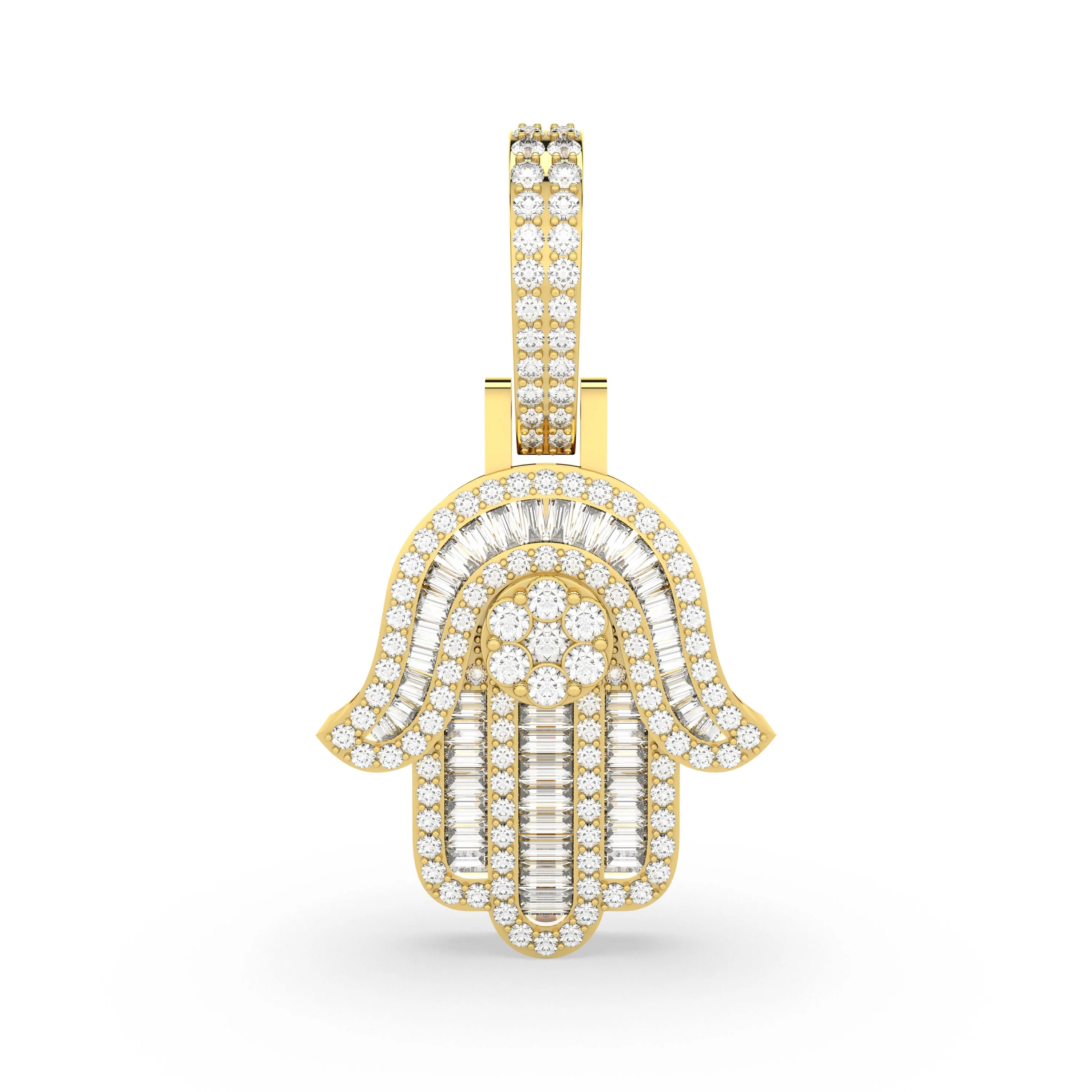 Featuring Baguette And Round Natural Diamond Hamsa Pendant