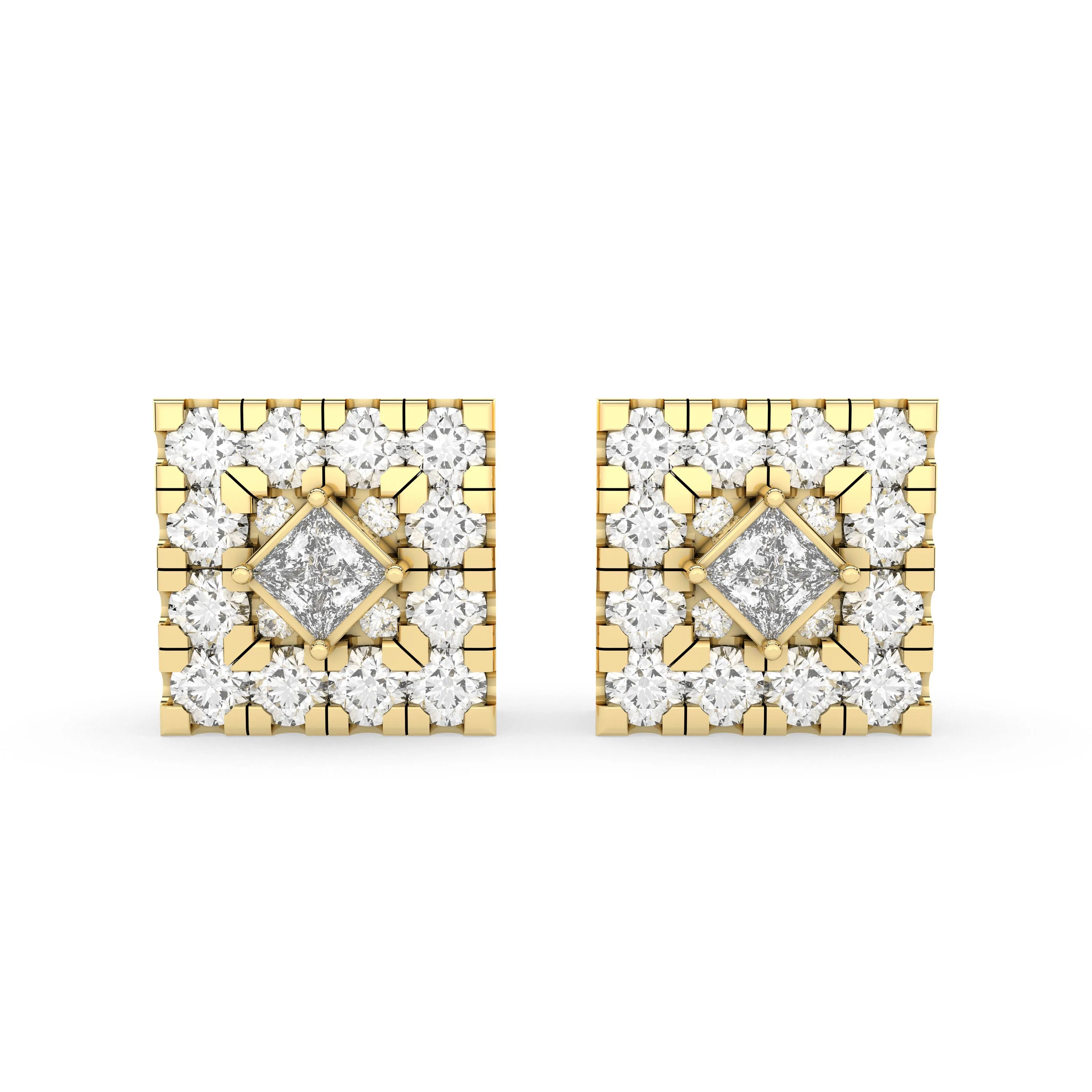 Square Halo 0.54 CT.T.W Natural Diamond Stud Earrings For Women