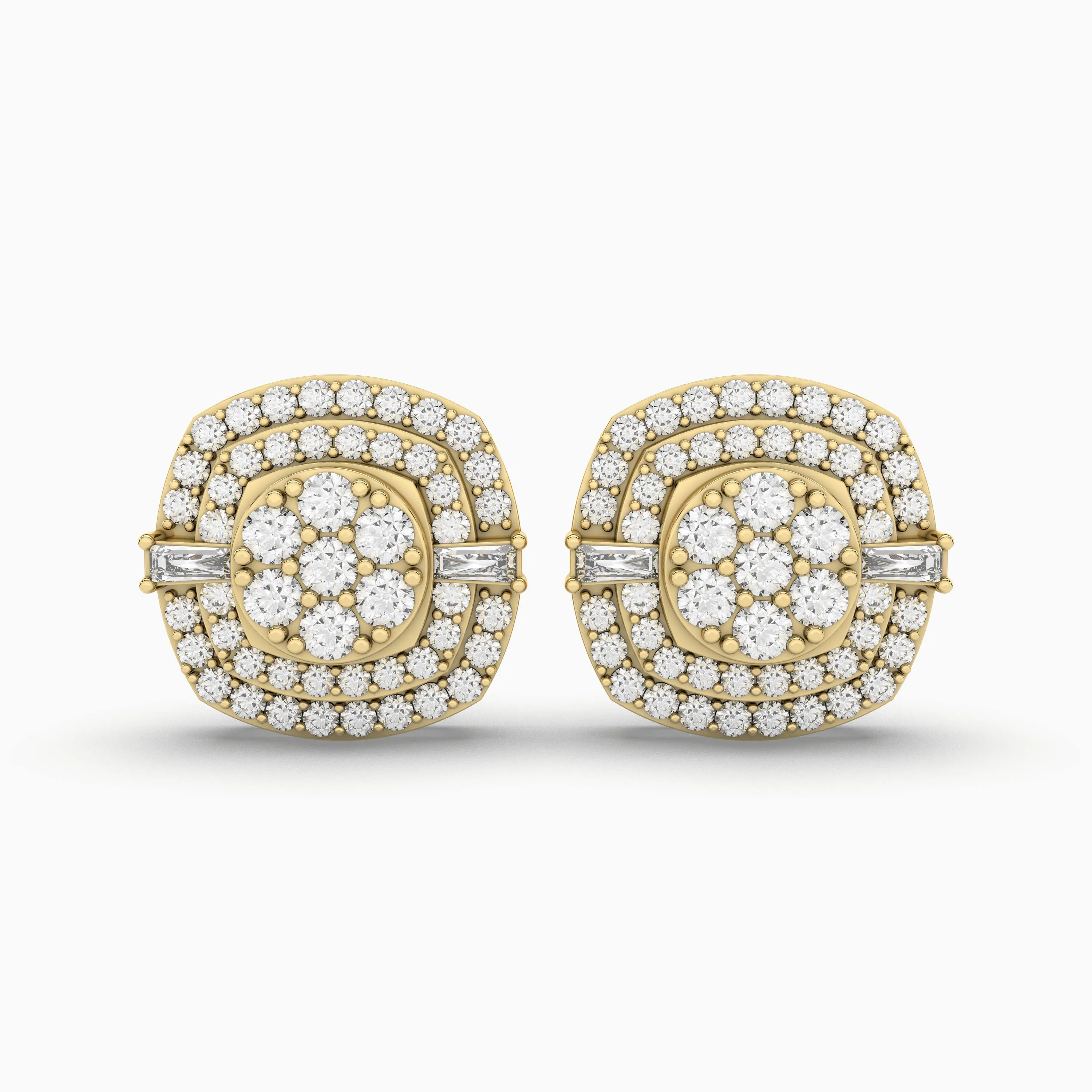 Cushion Frame Halo Cluster Stud Earrings