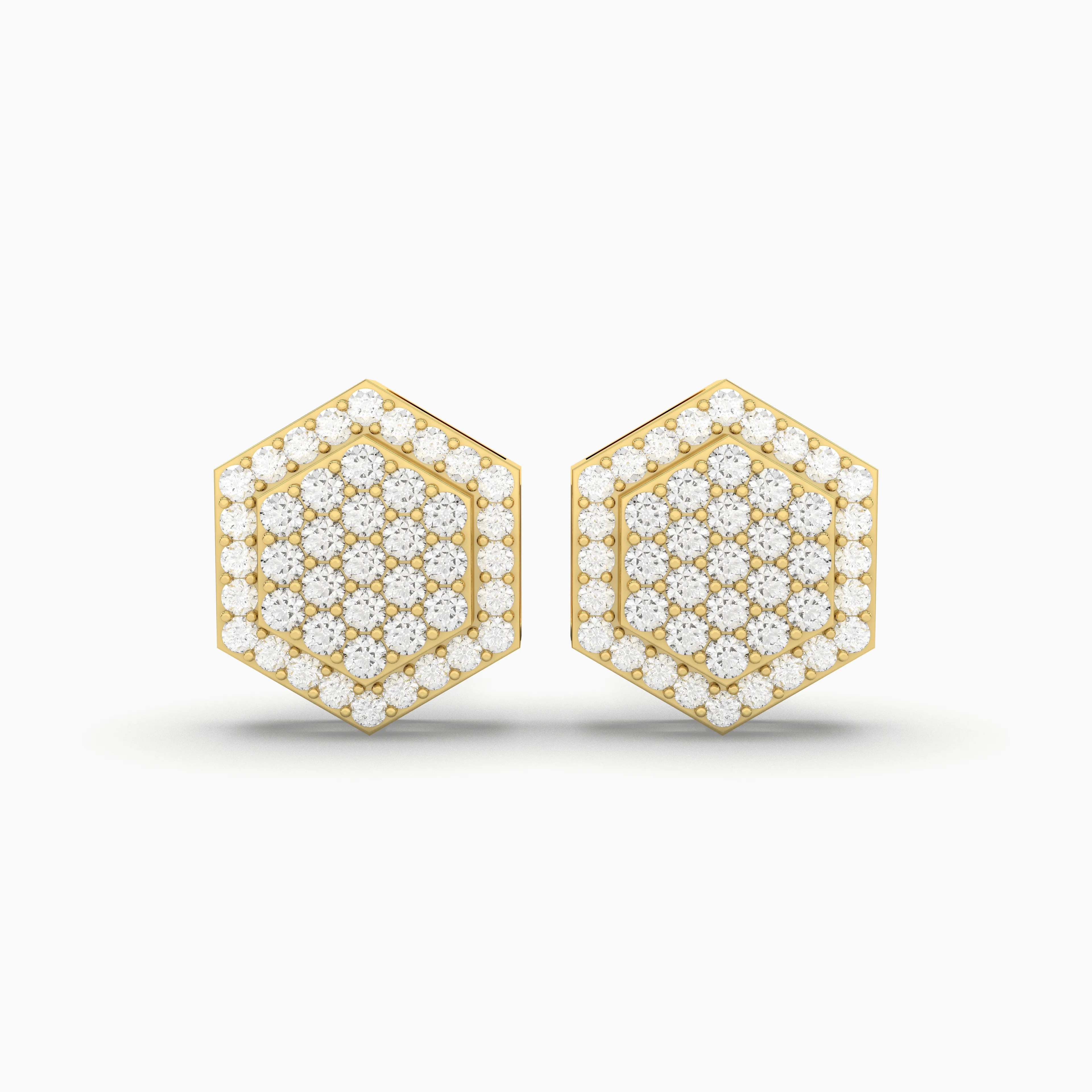 Hexagon-Cut Micro-Pave Stud Earrings With Natural Diamonds