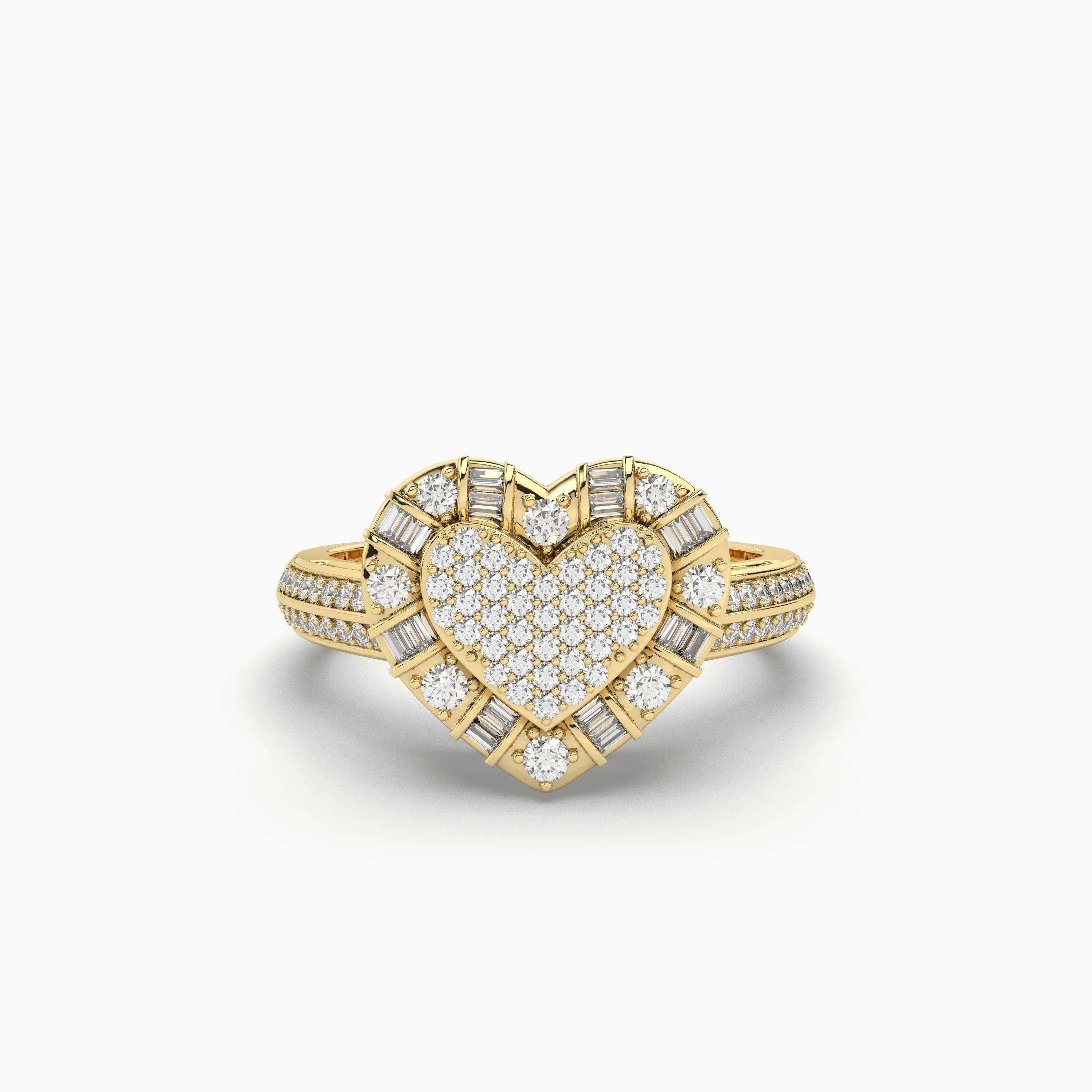 Heart Shape Ring With 0.41 CT Baguette And Round Natural Diamond