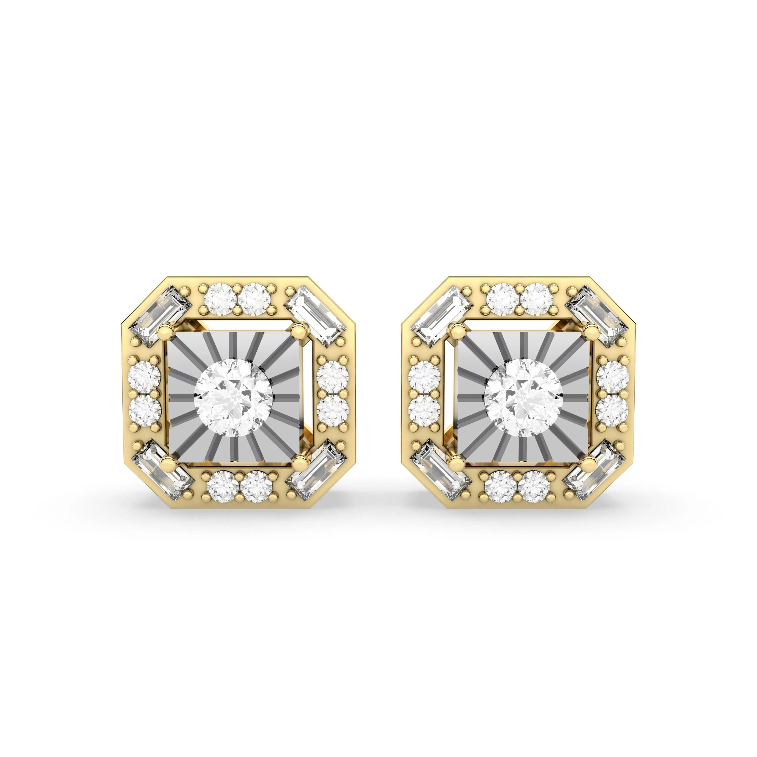 0.16 CT.T.W Gold Cushion Shaped Natural Diamond Stud Earring For Women