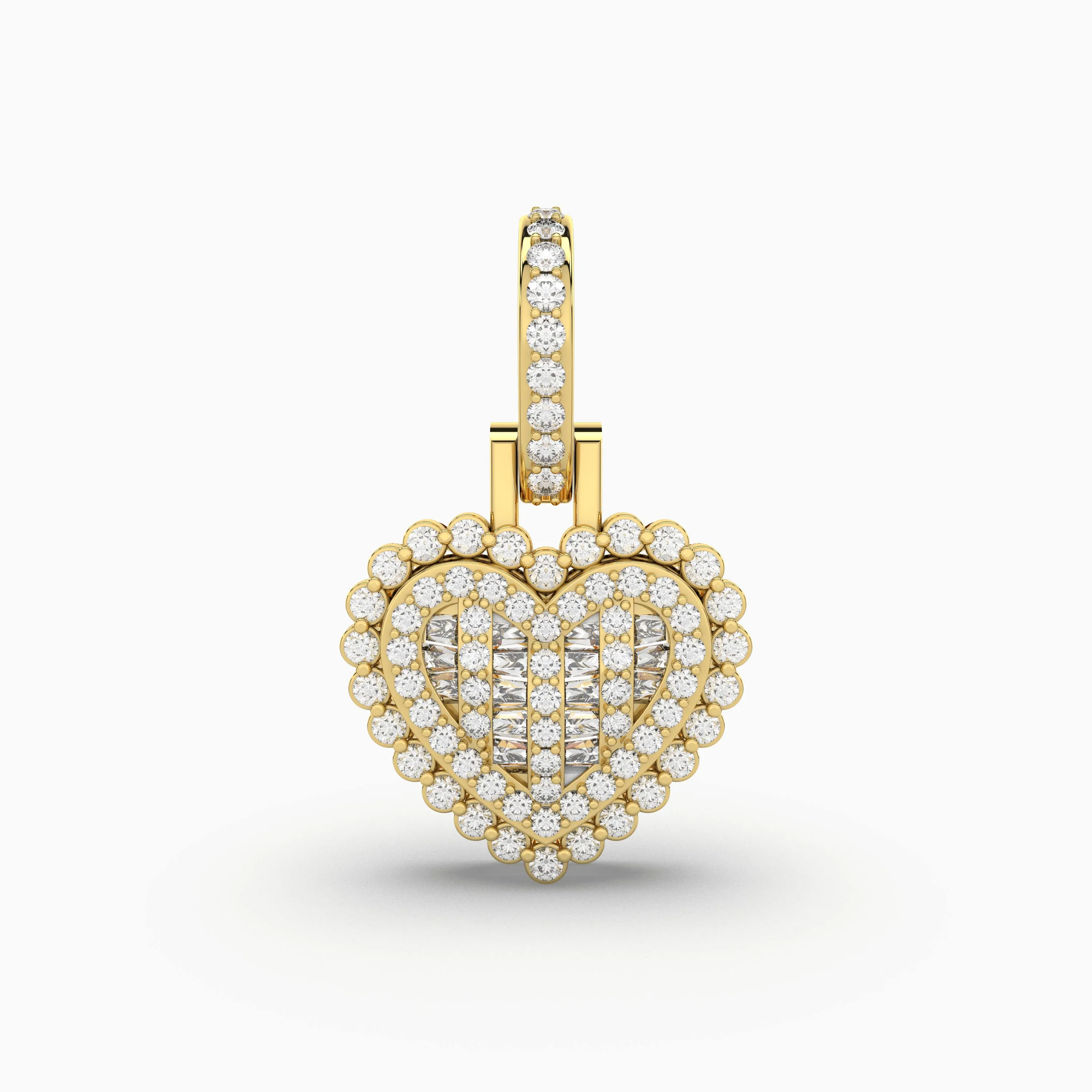 Round And Baguette Natural Diamond Heart Shape Pendant
