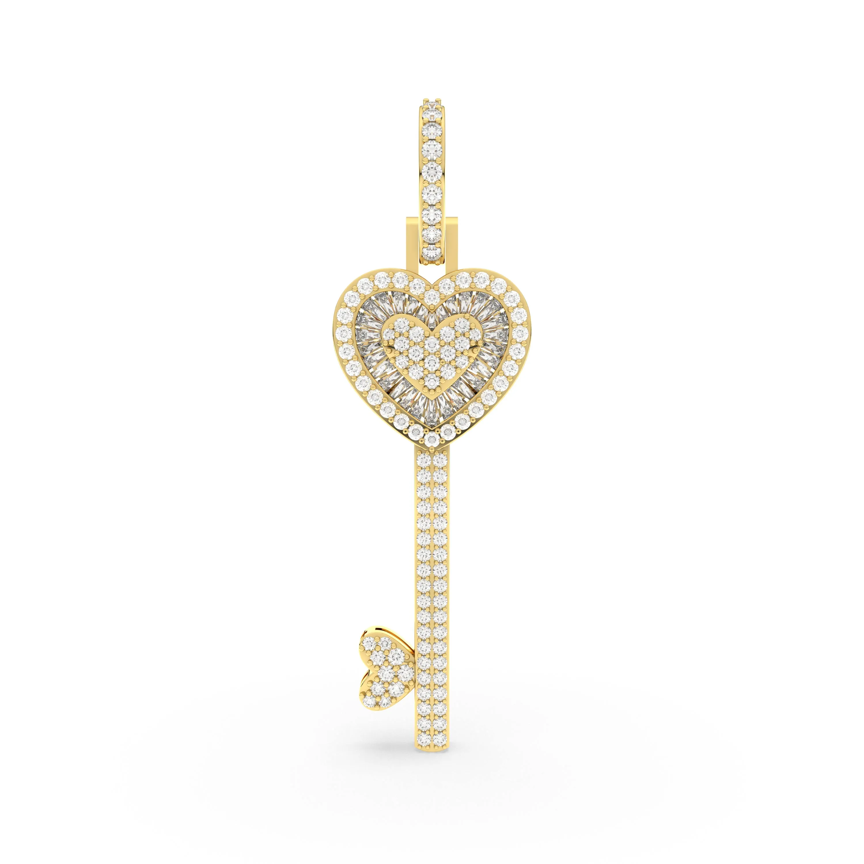 Round Natural Diamond Heart Key Pendant