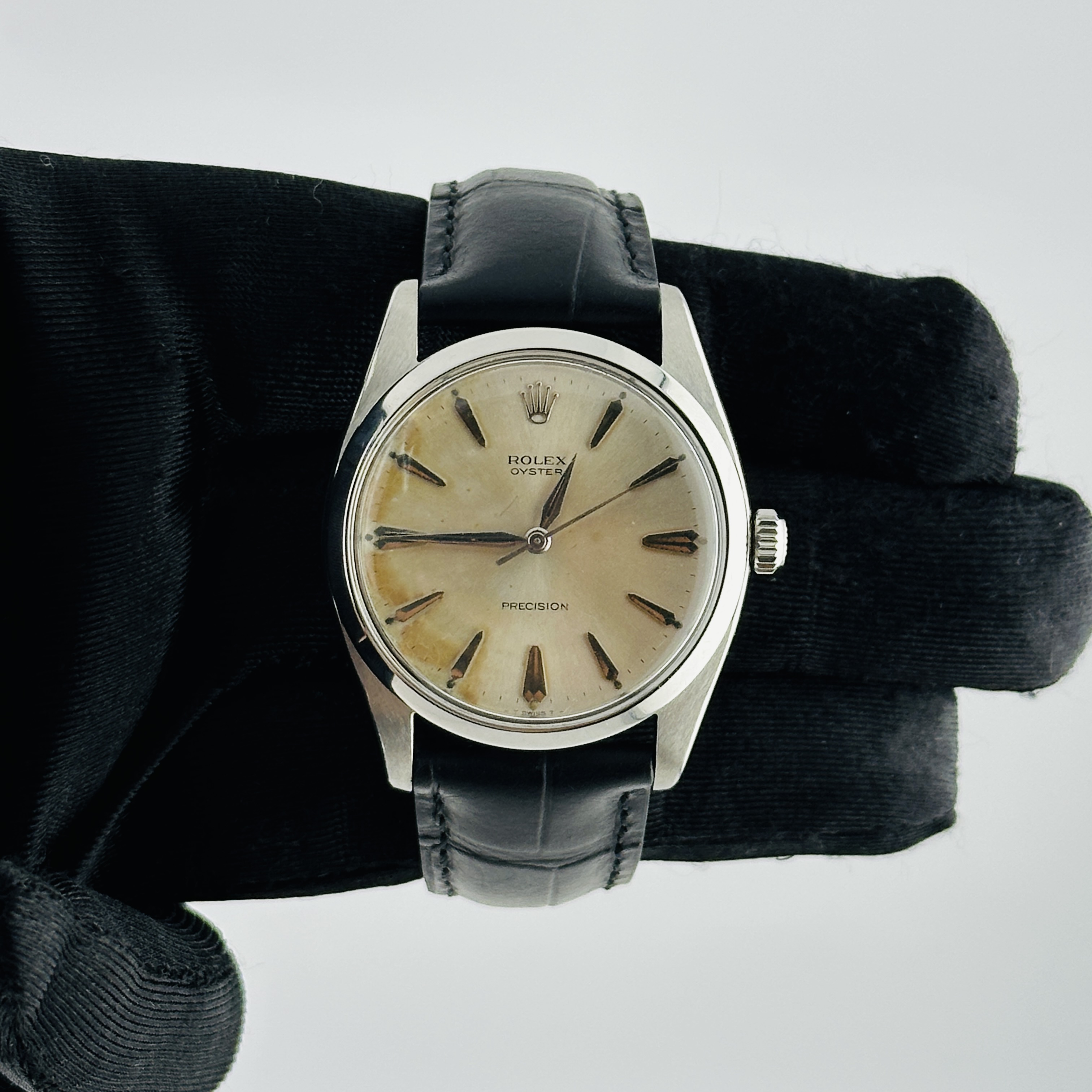 Rolex Oyster Precision Silver Stick Dial on Am Leather Ref. 6424 1966