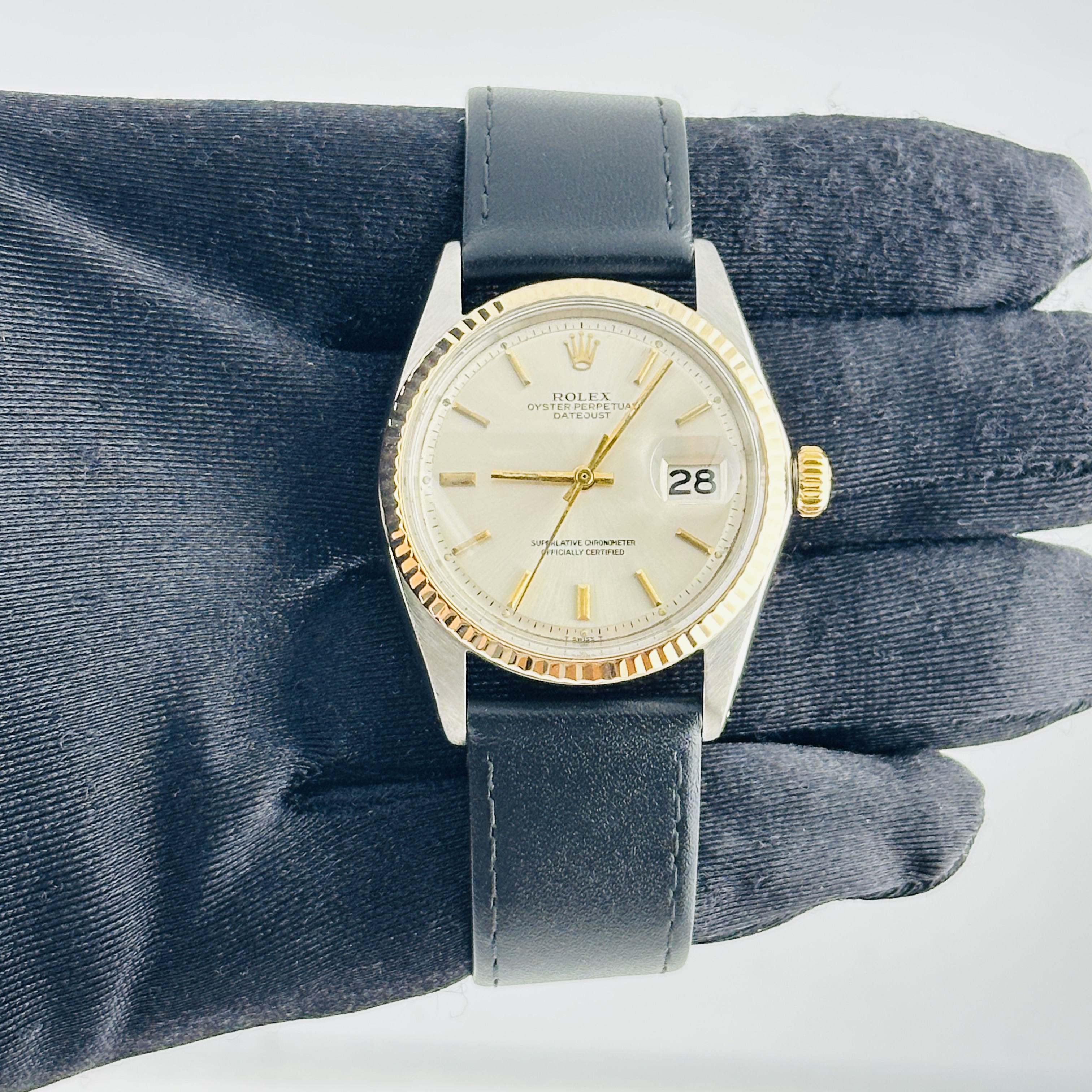 Rolex Datejust Silver / Gold Stick Dial on Generic Leather Band Ref. 1601 1968