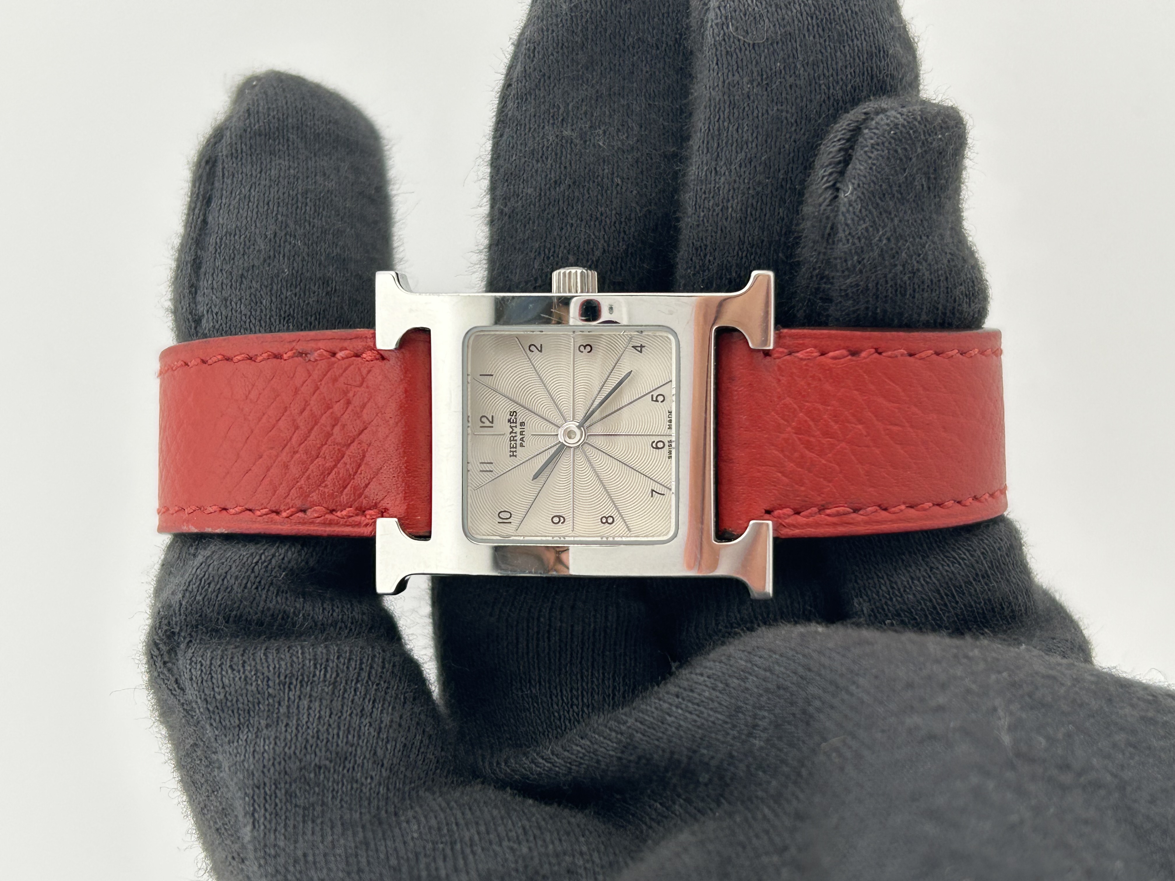 Hermes H Silver Arabic Dial on Leather Ref. HH1.201 Complete 2005