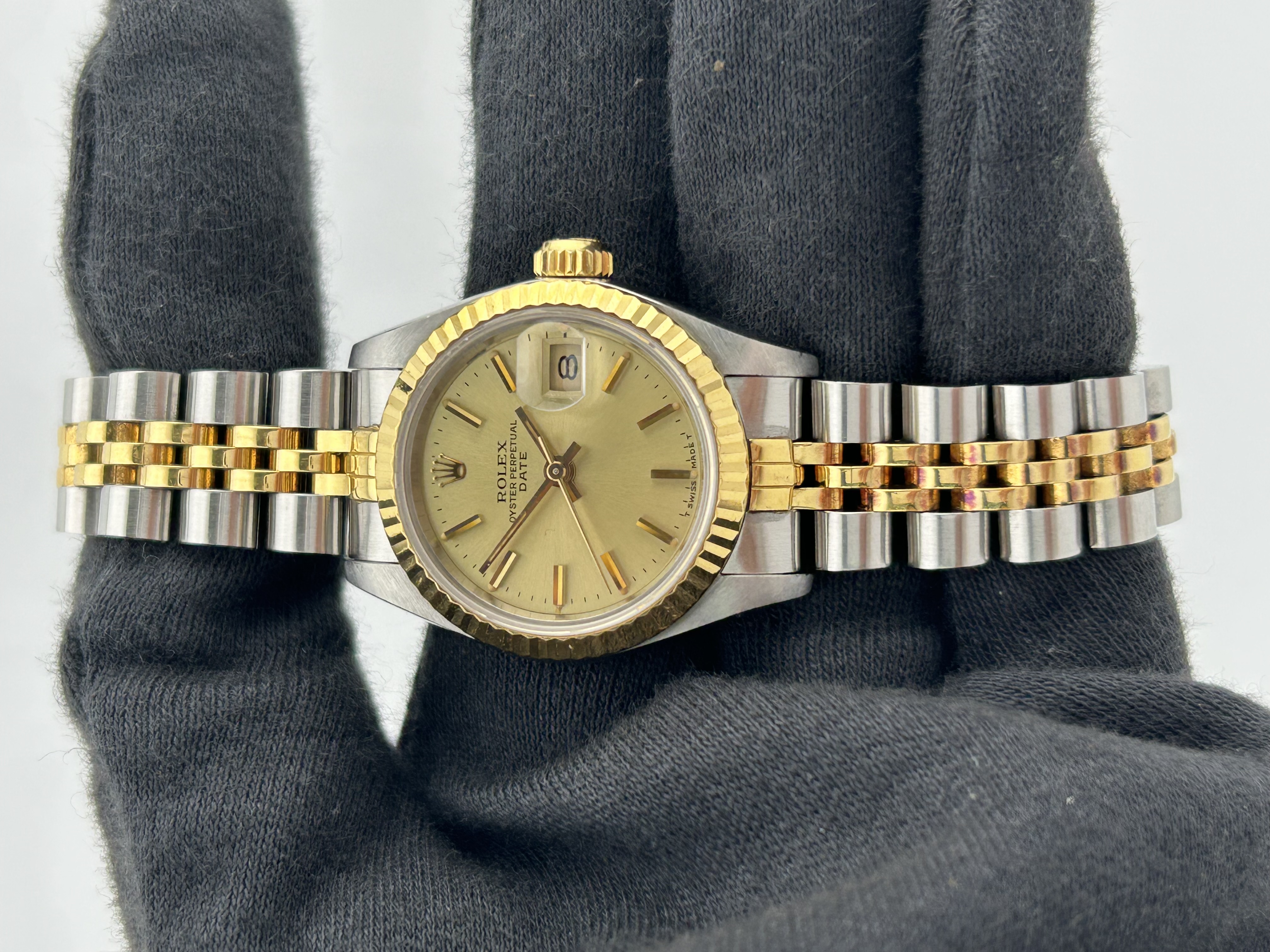 Rolex Datejust Lady Champagne Stick Dial on 2 Tone D Link Jubilee Ref. 69173 1986