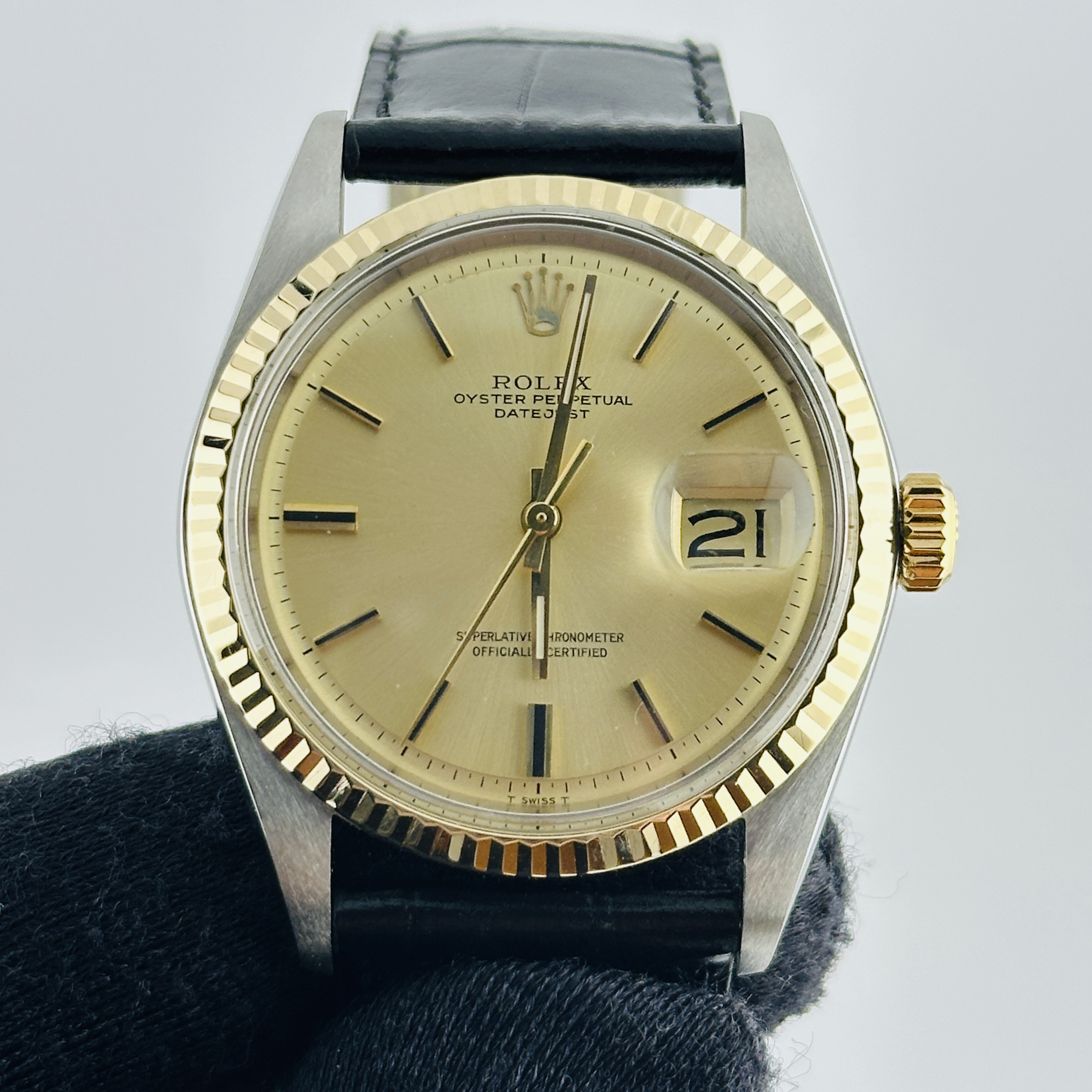 Rolex Datejust Champagne Stick Dial on Generic Leather Band Ref. 1601 1976