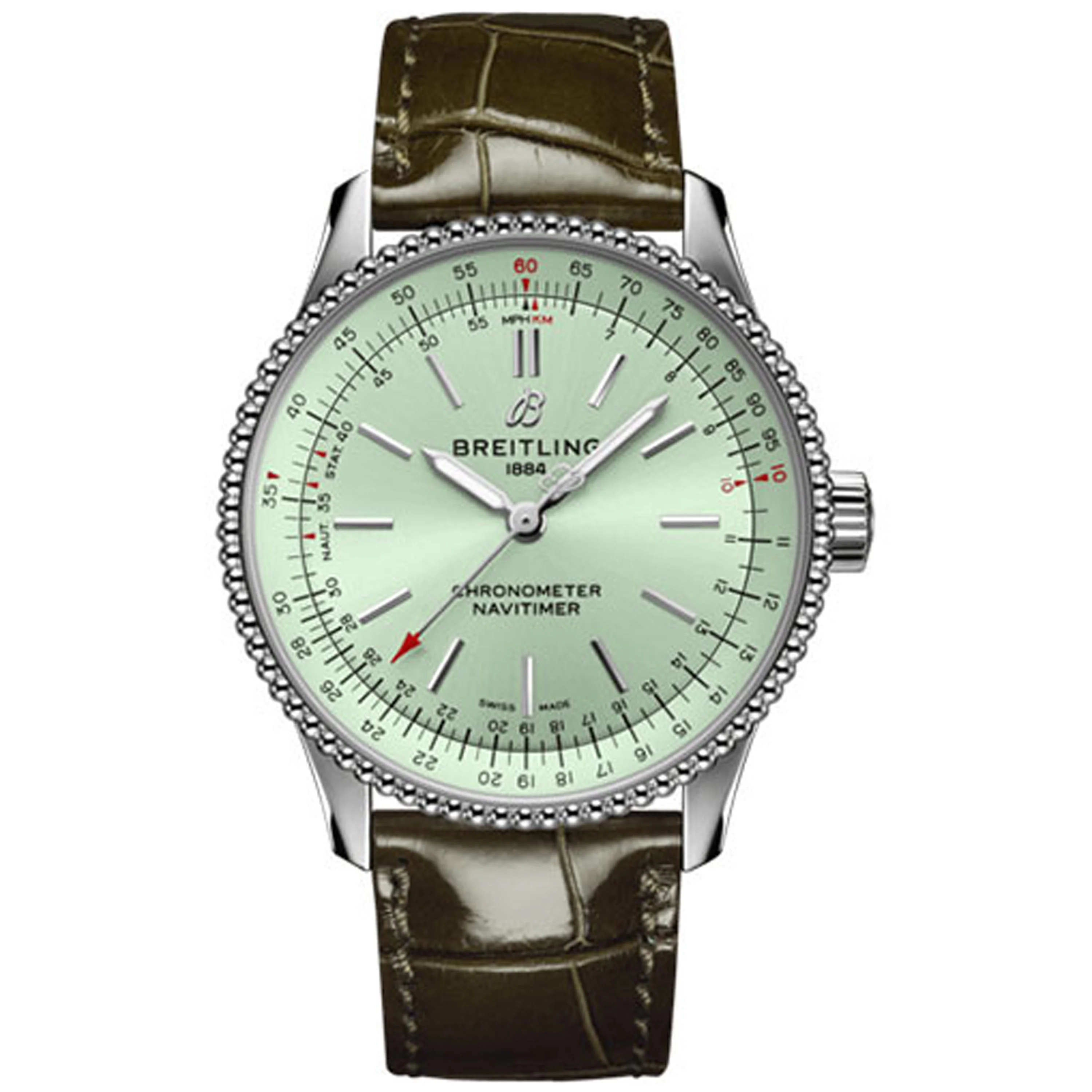 Breitling Navitimer Automatic Mint Green Dial on Leather Strap Ref A17395361L1P2 with Card