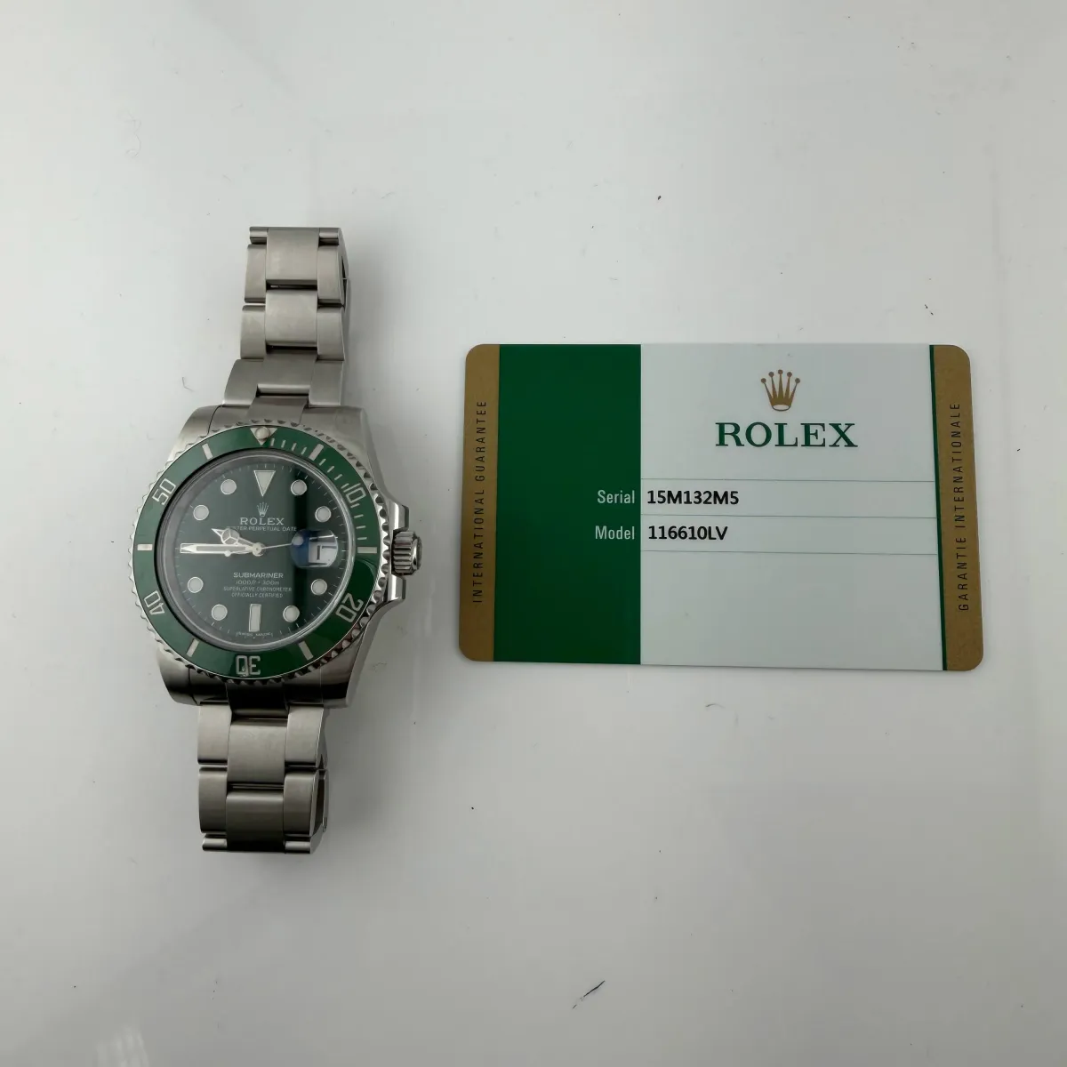 Rolex Submariner Green Dial on Oyster Ref 116610LV with New Style Card White 2017