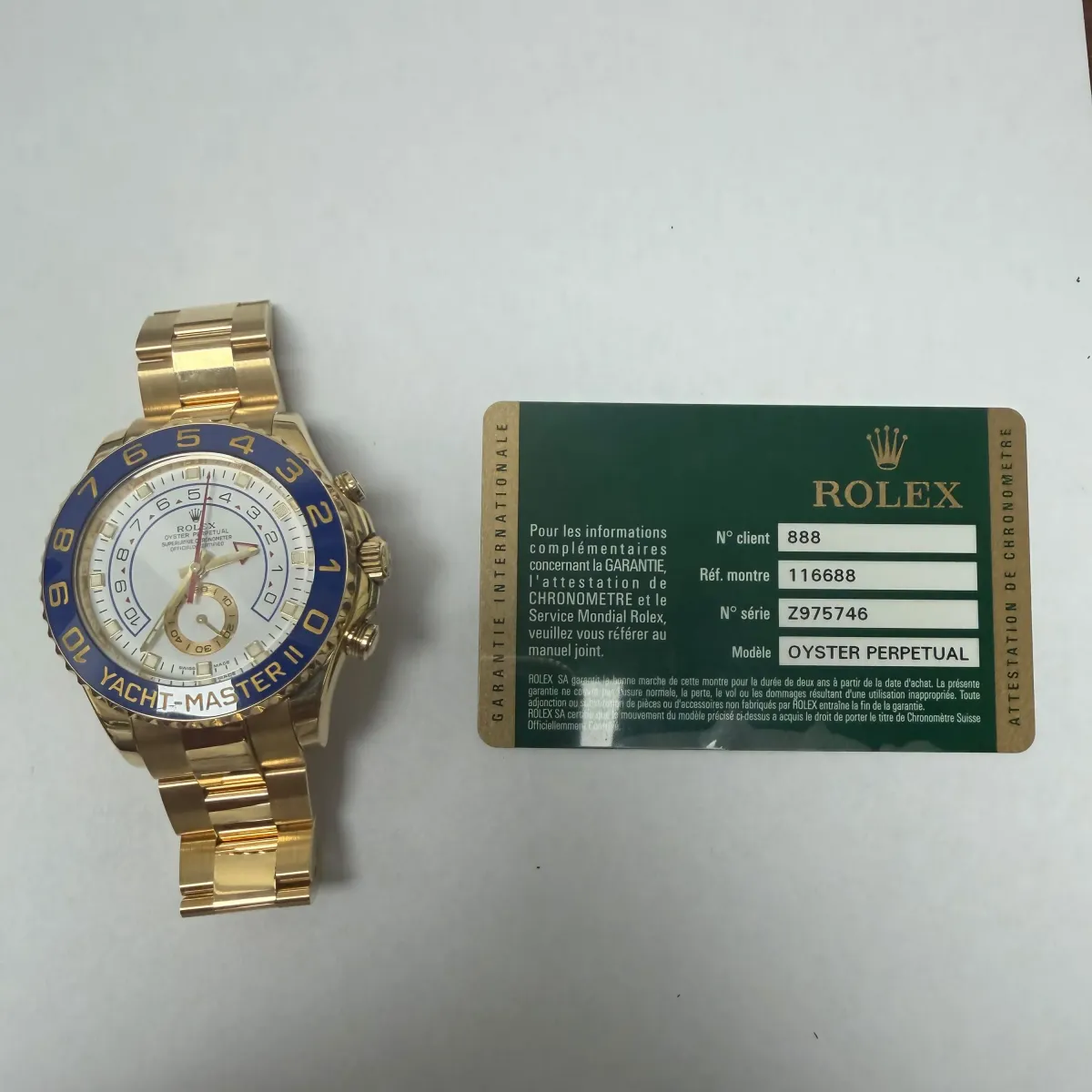 Rolex Yacht-Master II White Dial on Oyster Ref 116688 with Card Old Green 2008