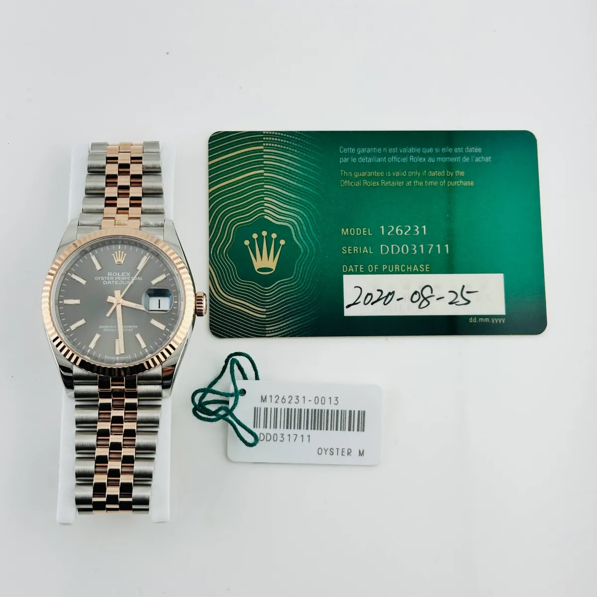 Rolex Datejust Dark Rhodium Index Dial on Jubilee Ref 126231 with New Style Card Green 2020