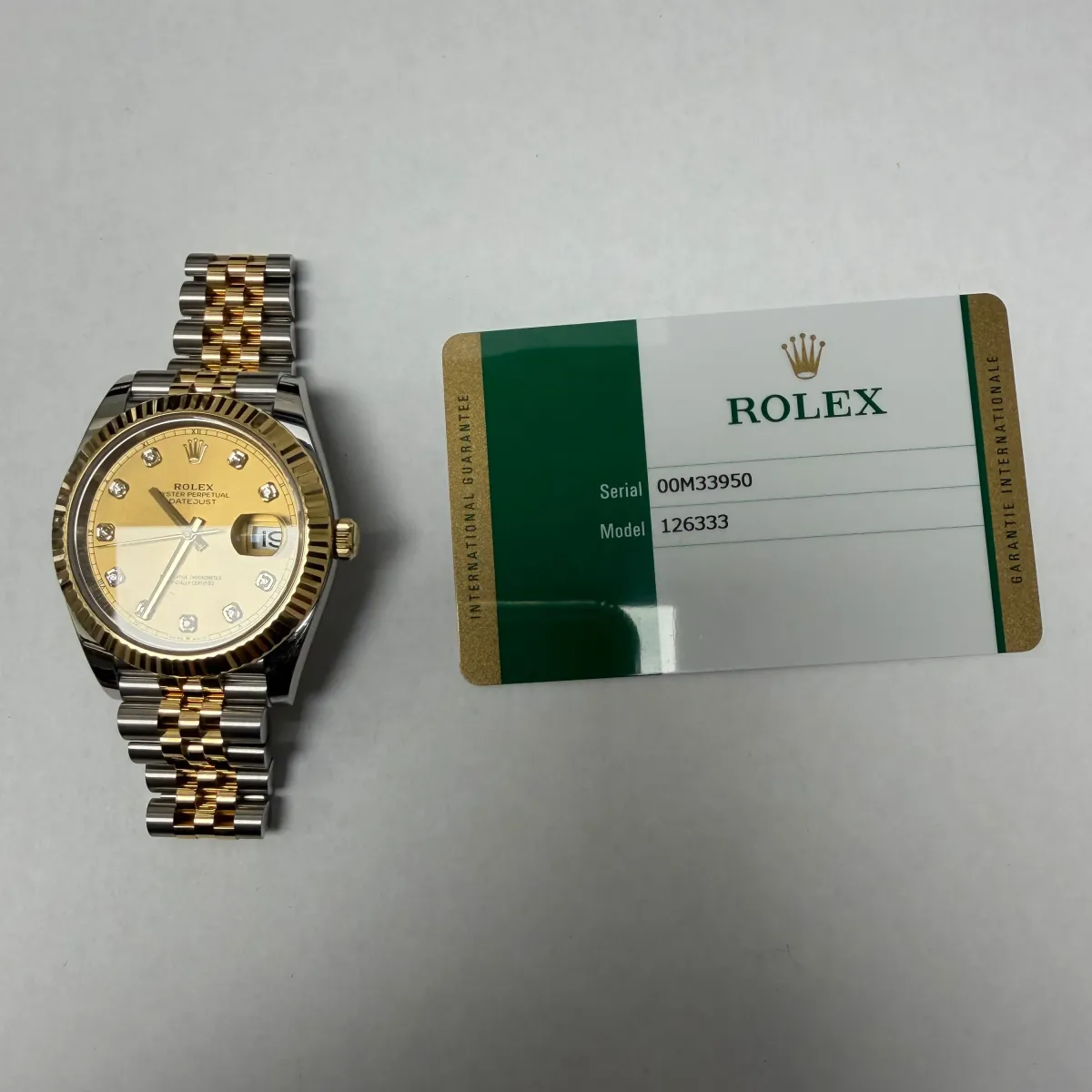 Rolex Datejust Champagne Diamond Dial on Jubilee Ref 126333 with New Style Card White 2019