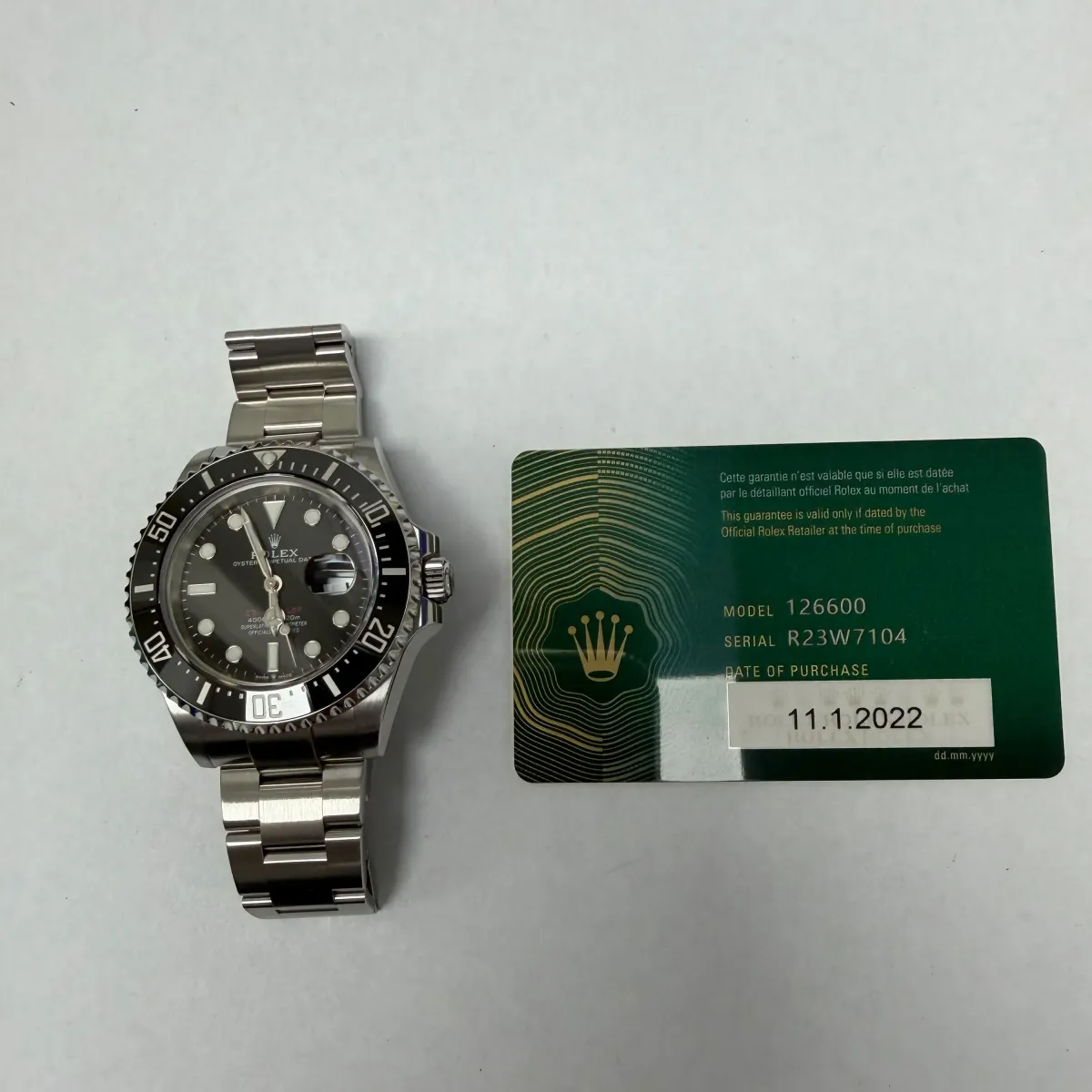 Rolex Sea-Dweller Black Dial on Oyster Ref 126600 with New Style Card Green 2022