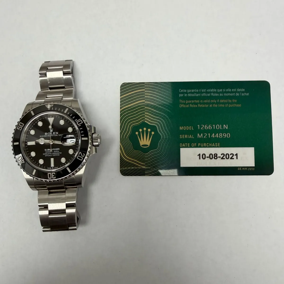 Rolex Submariner Black Dial on Oyster Ref 126610LN with New Style Card Green 2021