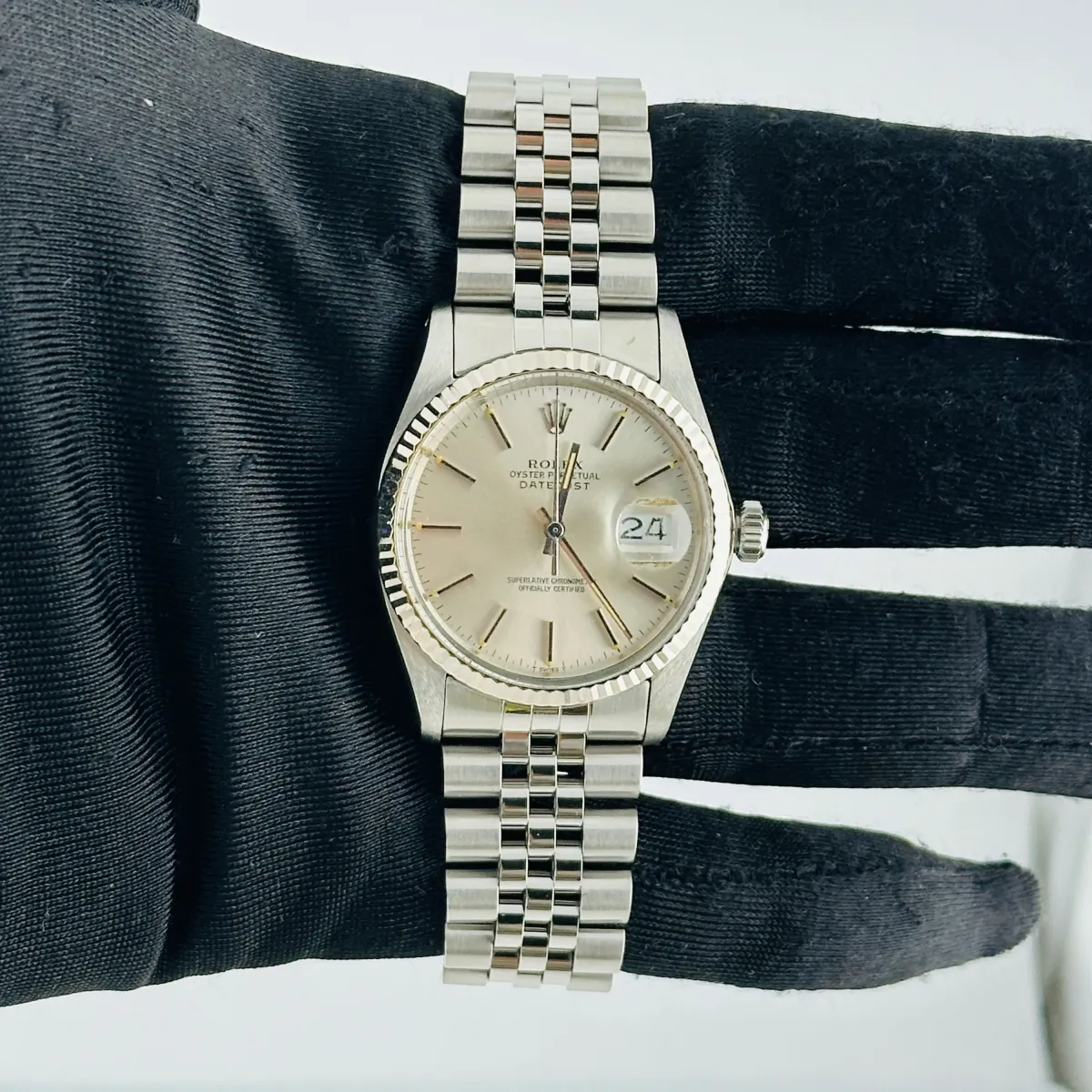 Rolex Datejust Silver Stick Dial on Jubilee