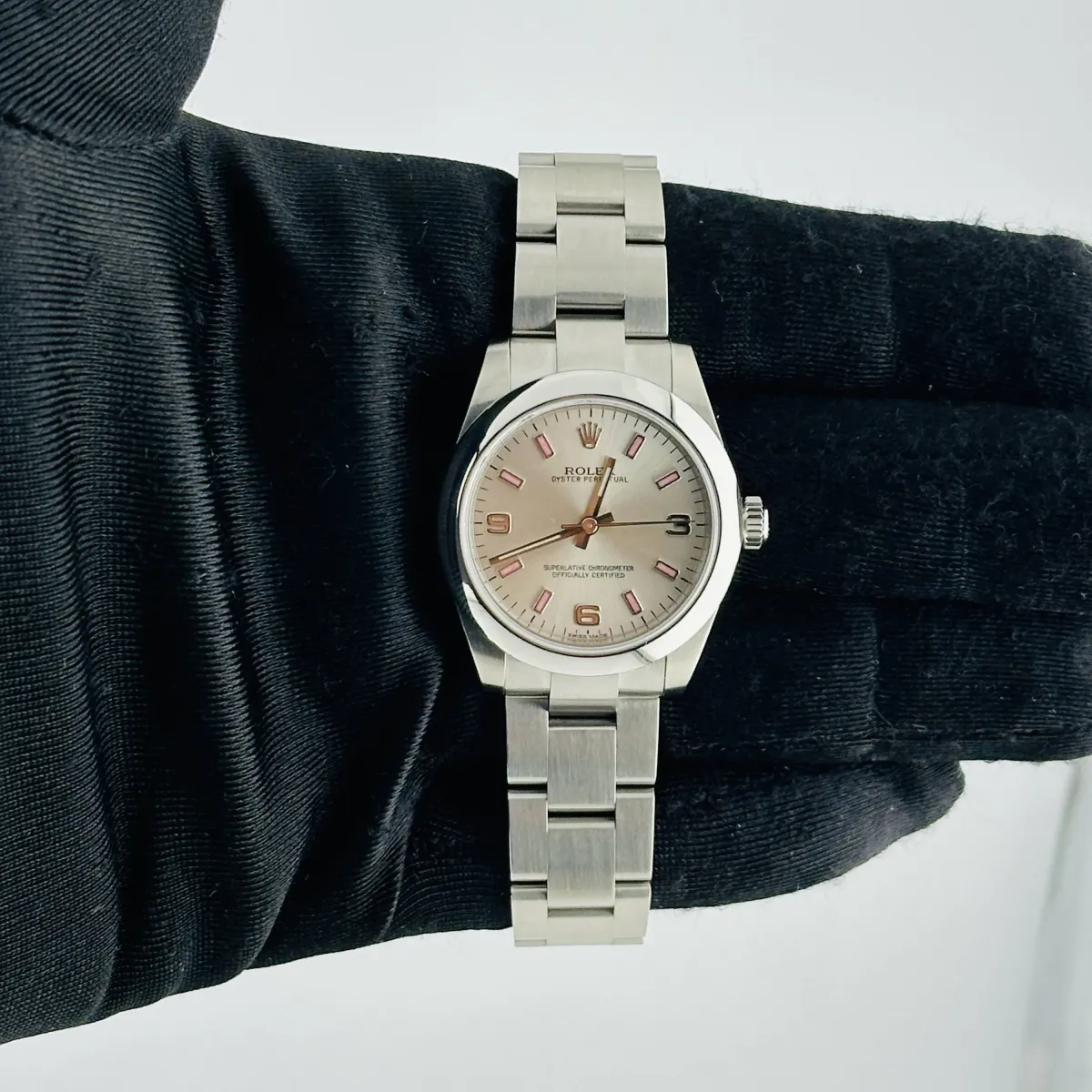 Rolex Oyster Perpetual Silver / Pink Markers Dial On Oyster