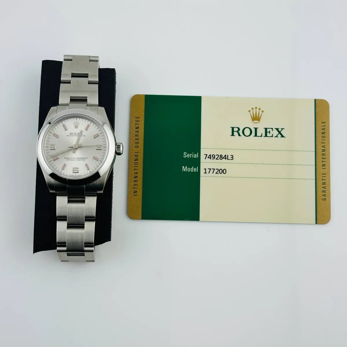Rolex Oyster Perpetual Silver / Pink Markers Dial On Oyster