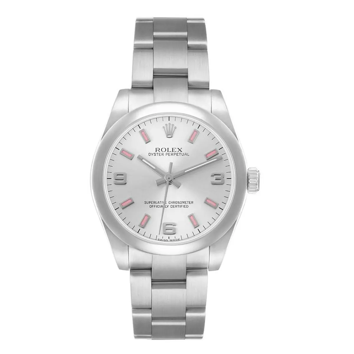 Rolex Oyster Perpetual Silver / Pink Markers Dial On Oyster